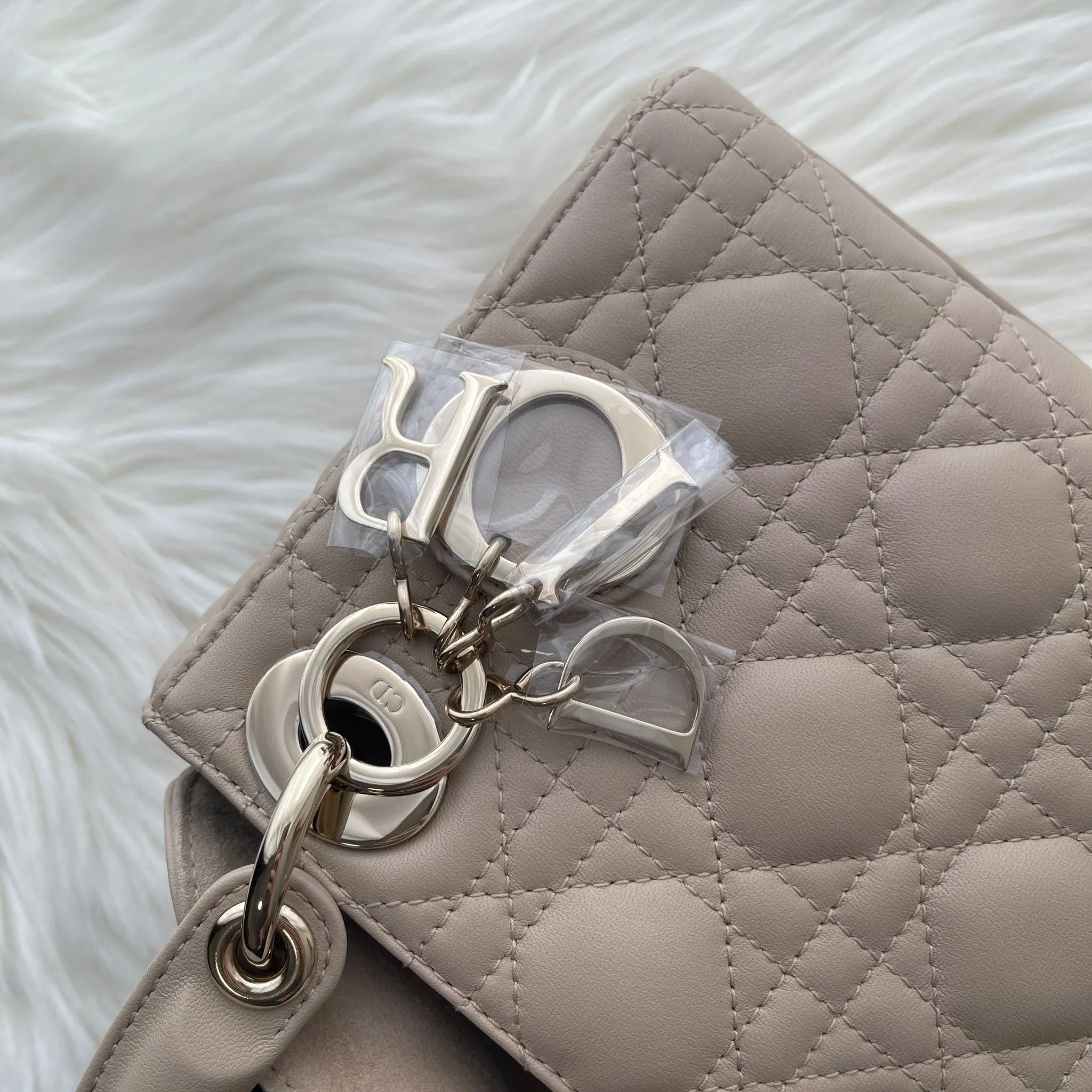 Christian Dior Lady Dior Mini Beige Lambskin Gold-tone Hardware