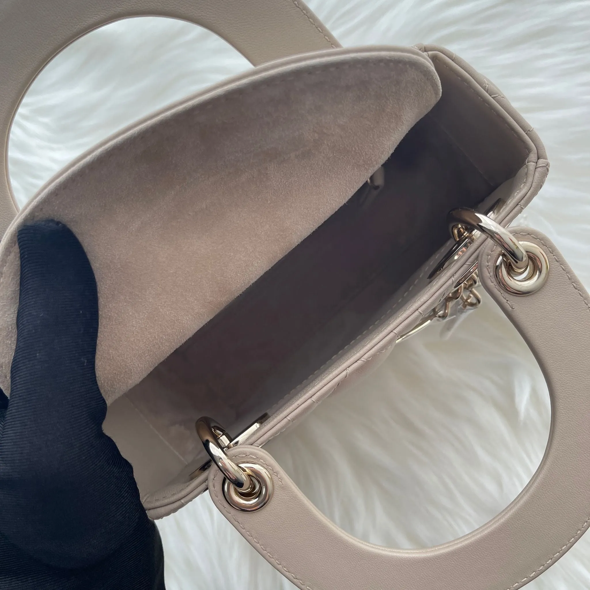 Christian Dior Lady Dior Mini Beige Lambskin Gold-tone Hardware