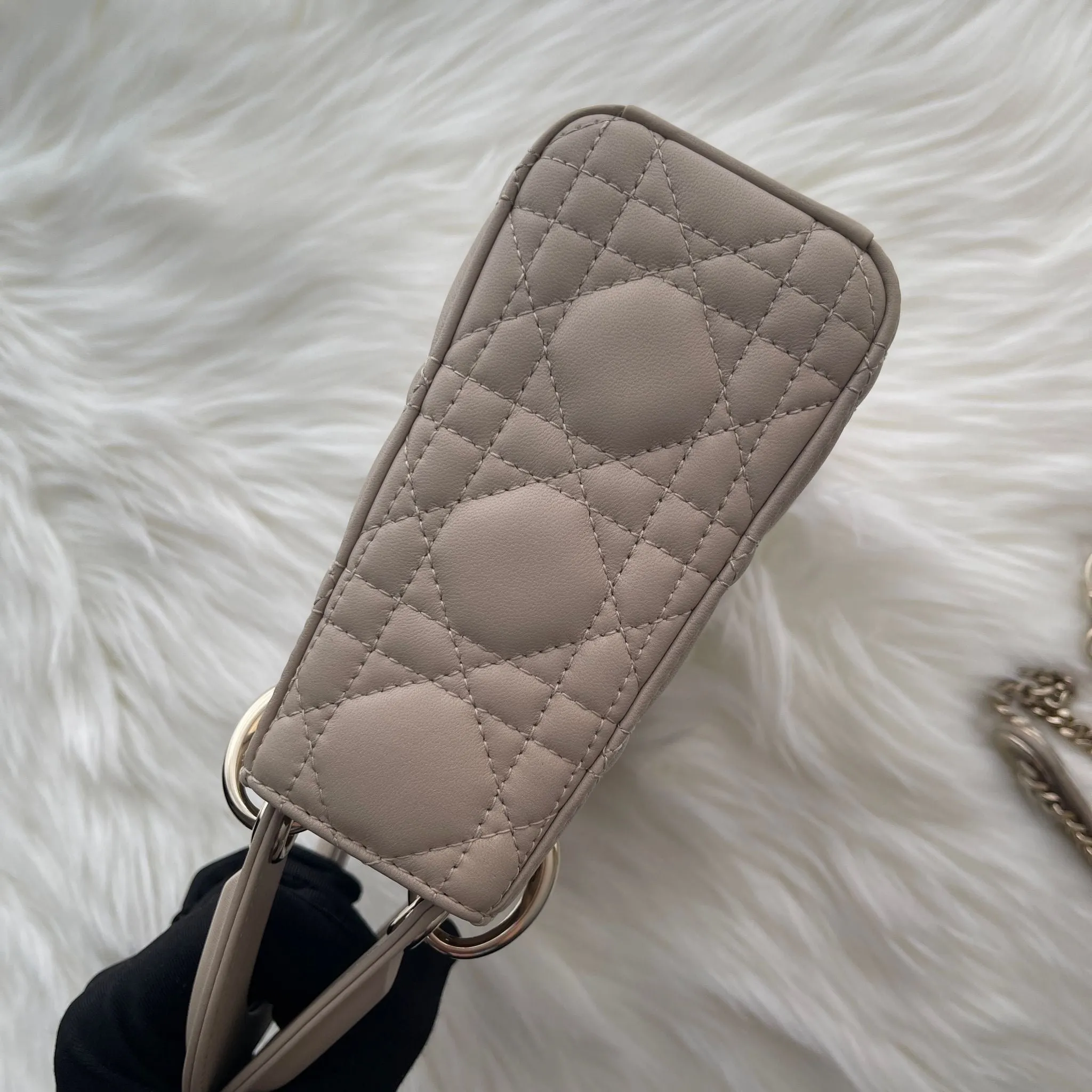 Christian Dior Lady Dior Mini Beige Lambskin Gold-tone Hardware