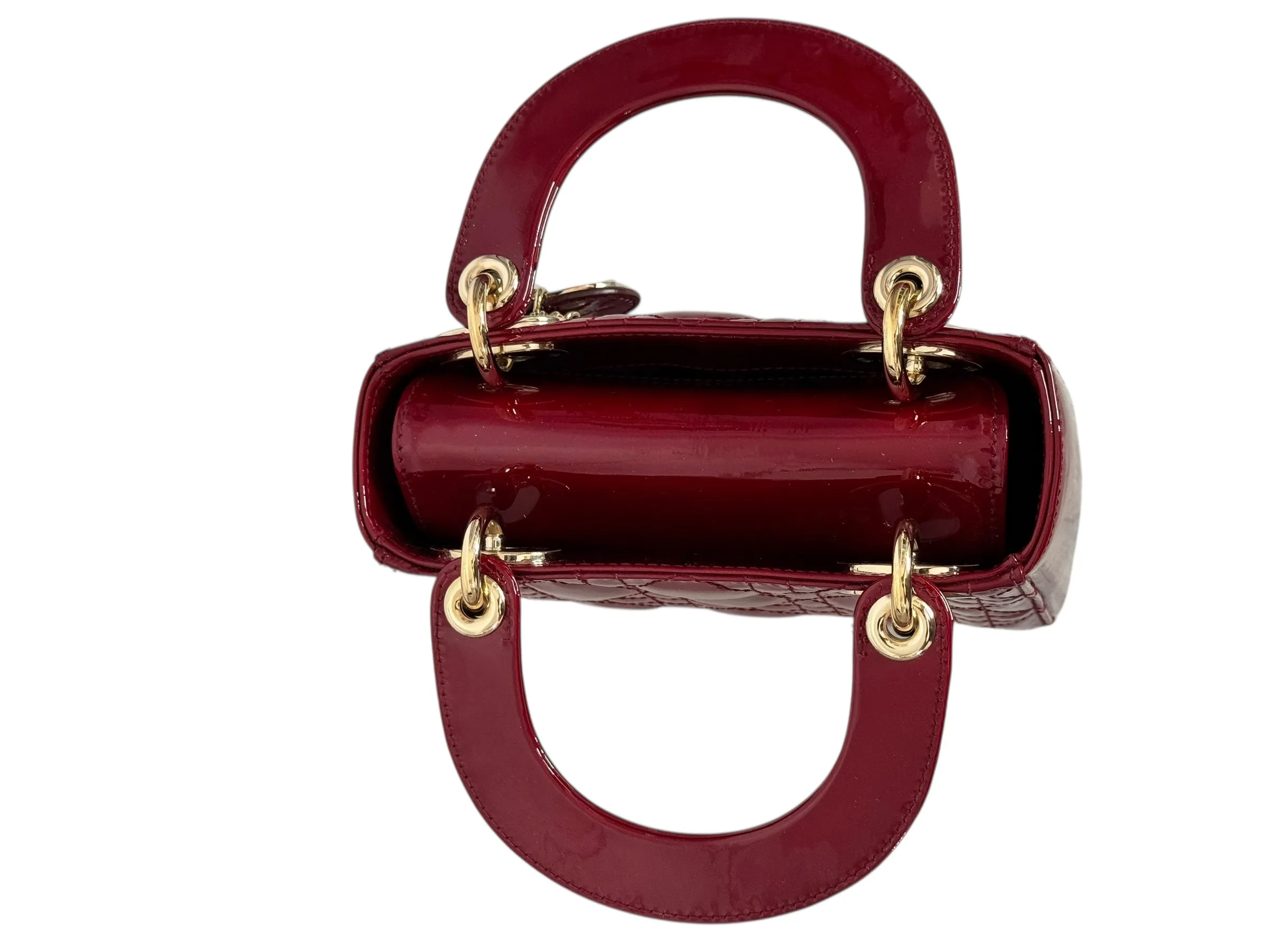Christian Dior Lady Dior Mini Cherry Red Patent Leather, Gold-tone Hardware