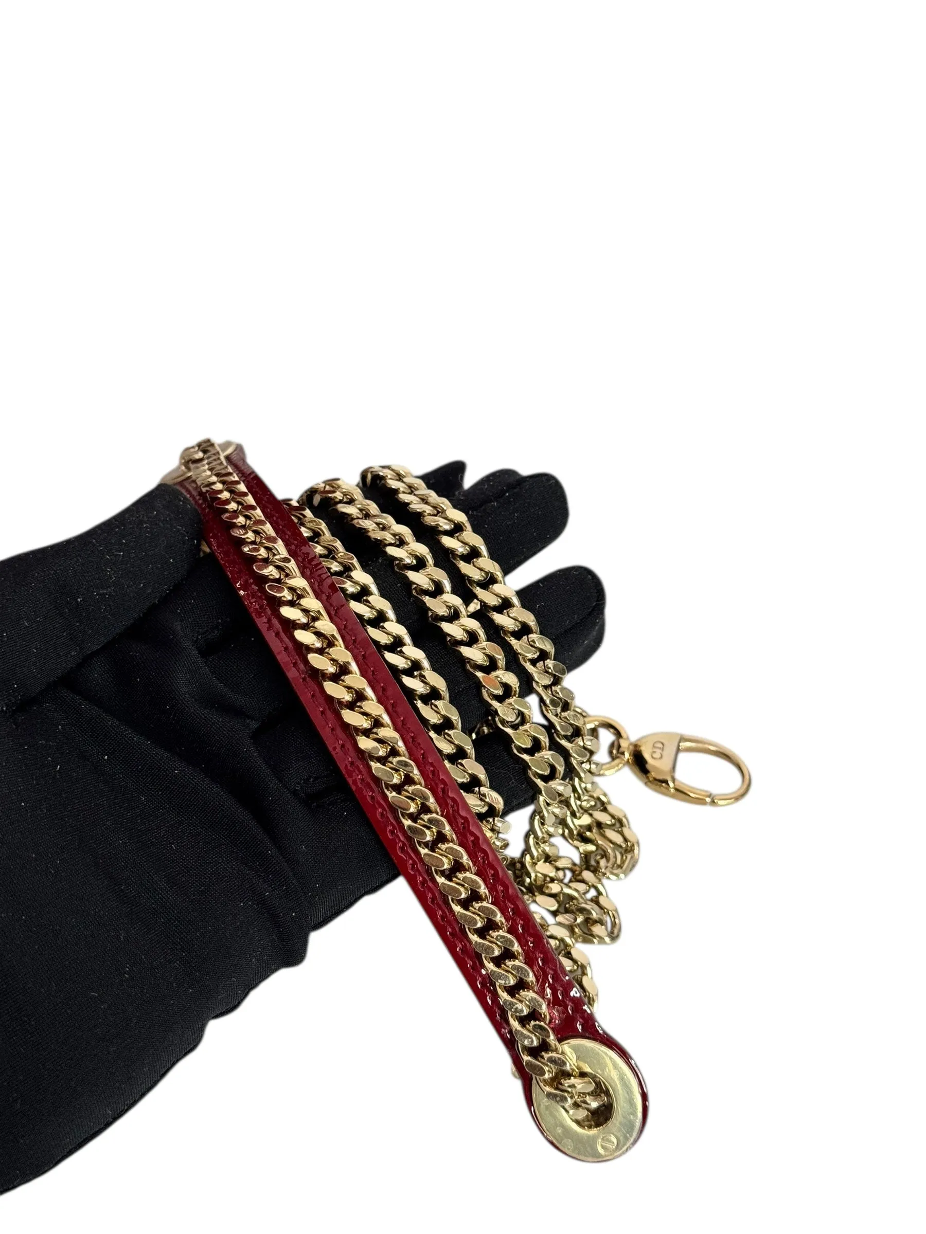 Christian Dior Lady Dior Mini Cherry Red Patent Leather, Gold-tone Hardware