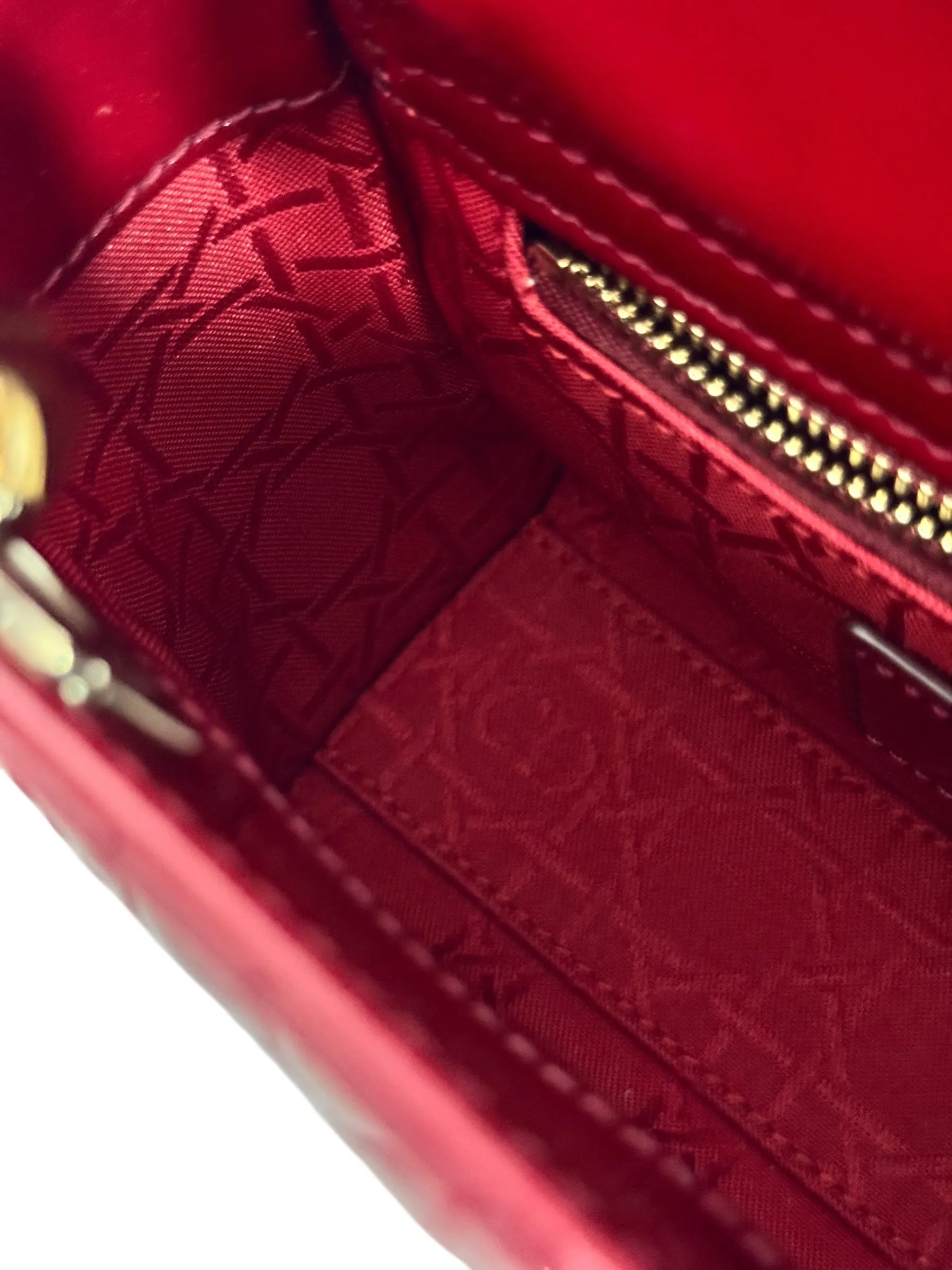 Christian Dior Lady Dior Mini Cherry Red Patent Leather, Gold-tone Hardware