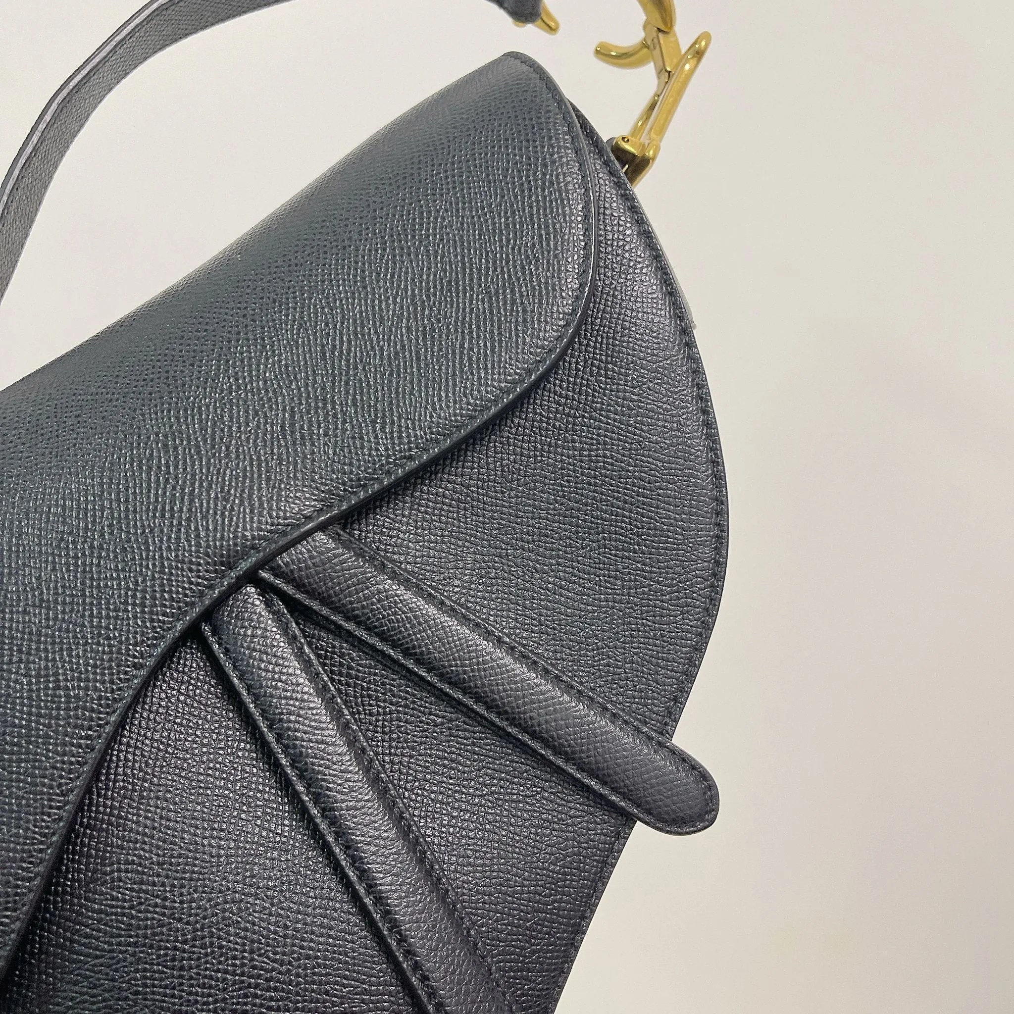 Christian Dior Saddle Bag Medium Black Grained Leather, Gold-tone Hardware