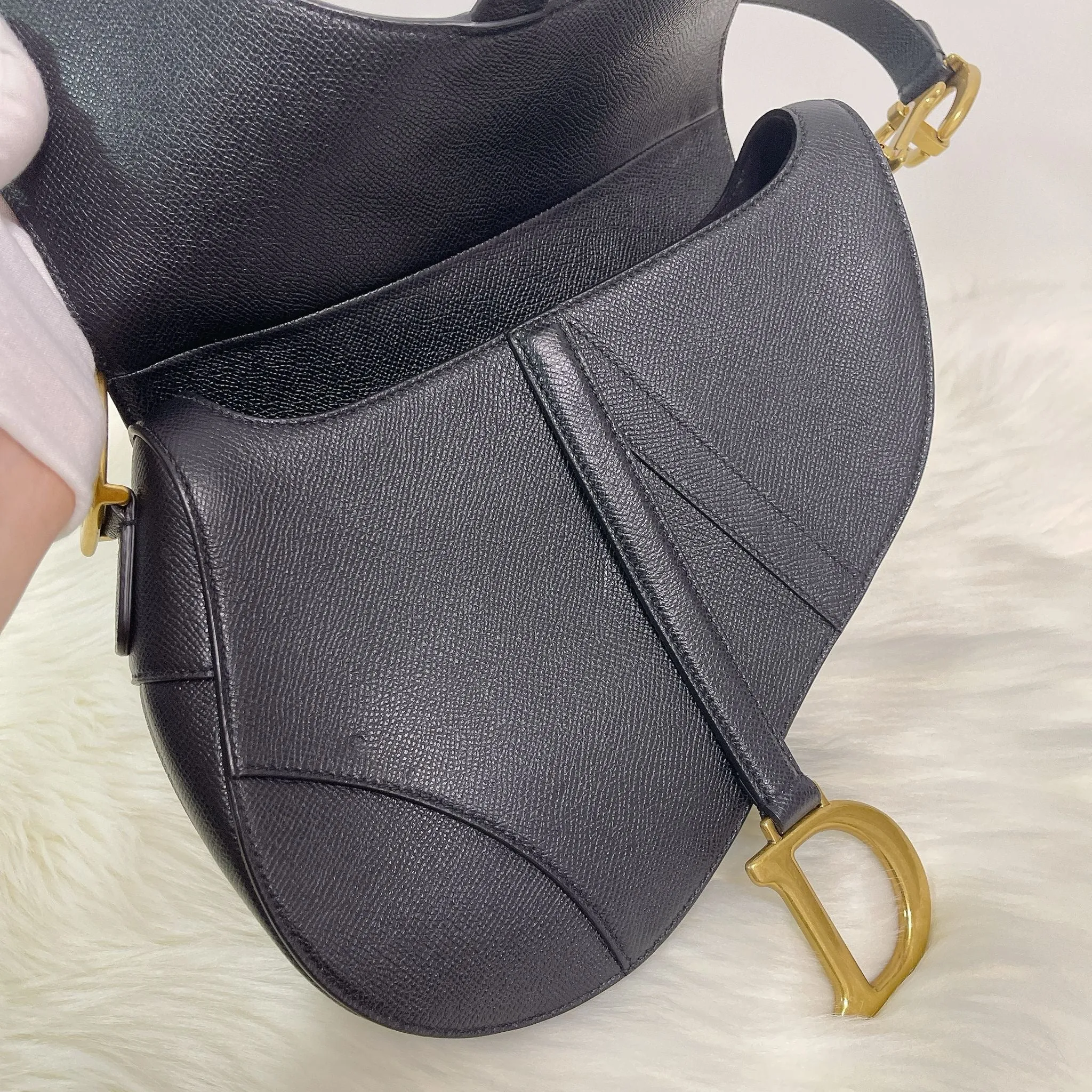 Christian Dior Saddle Bag Medium Black Grained Leather, Gold-tone Hardware
