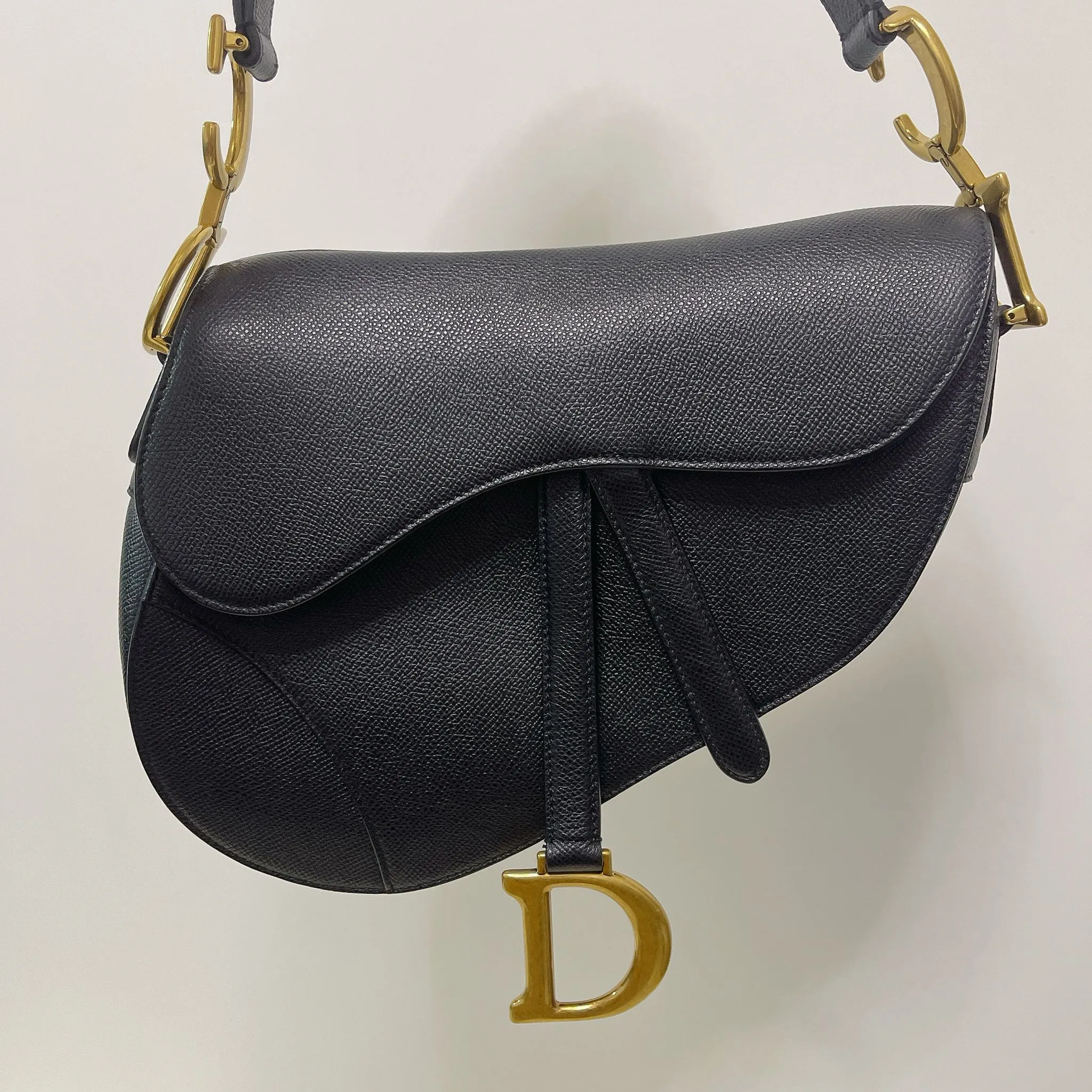 Christian Dior Saddle Bag Medium Black Grained Leather, Gold-tone Hardware