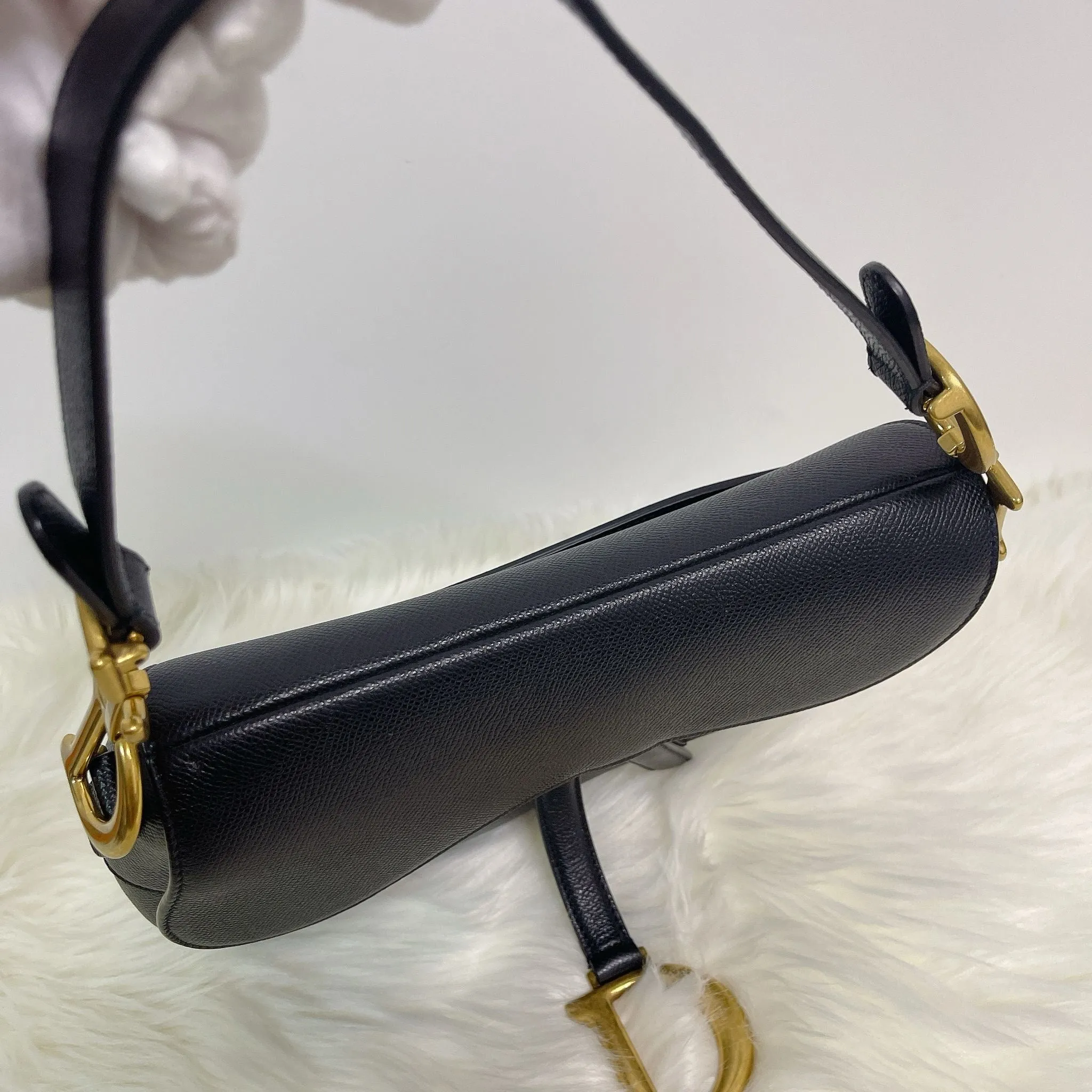 Christian Dior Saddle Bag Medium Black Grained Leather, Gold-tone Hardware