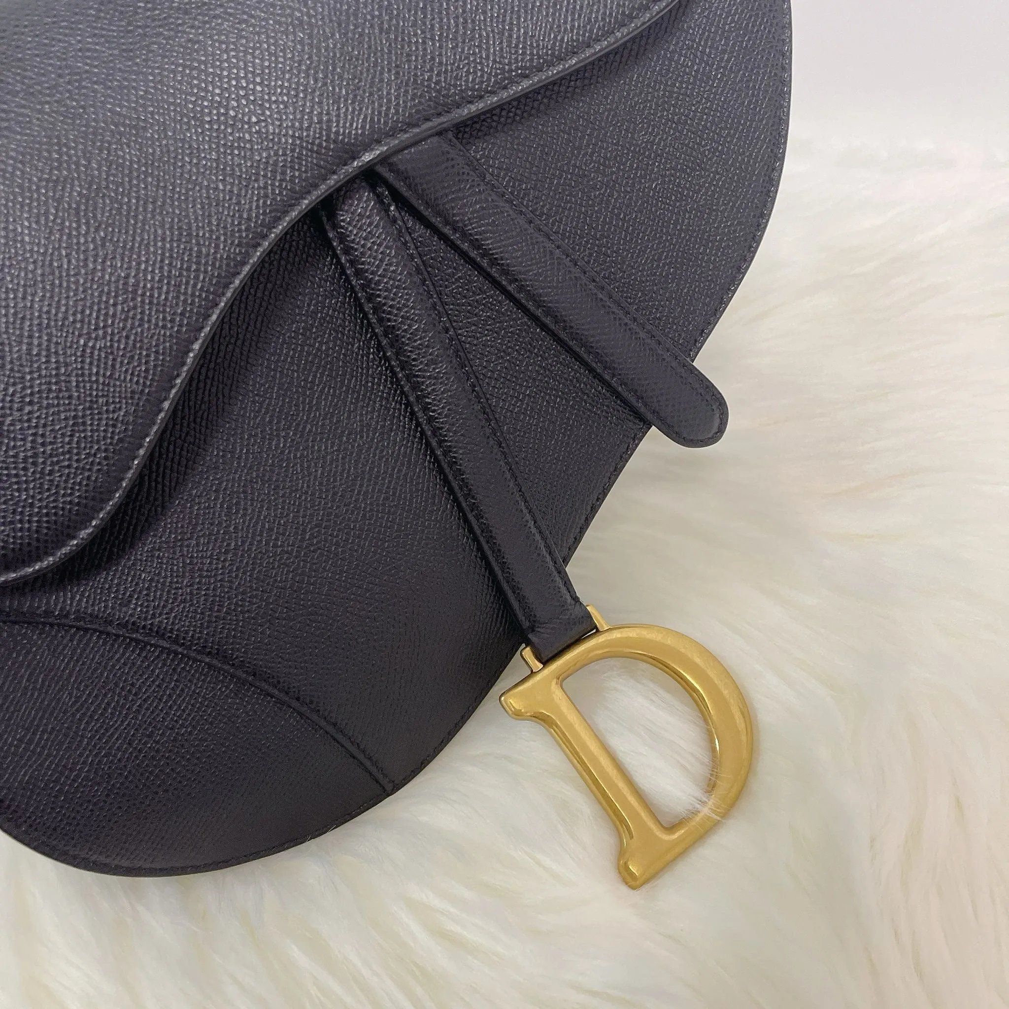Christian Dior Saddle Bag Medium Black Grained Leather, Gold-tone Hardware