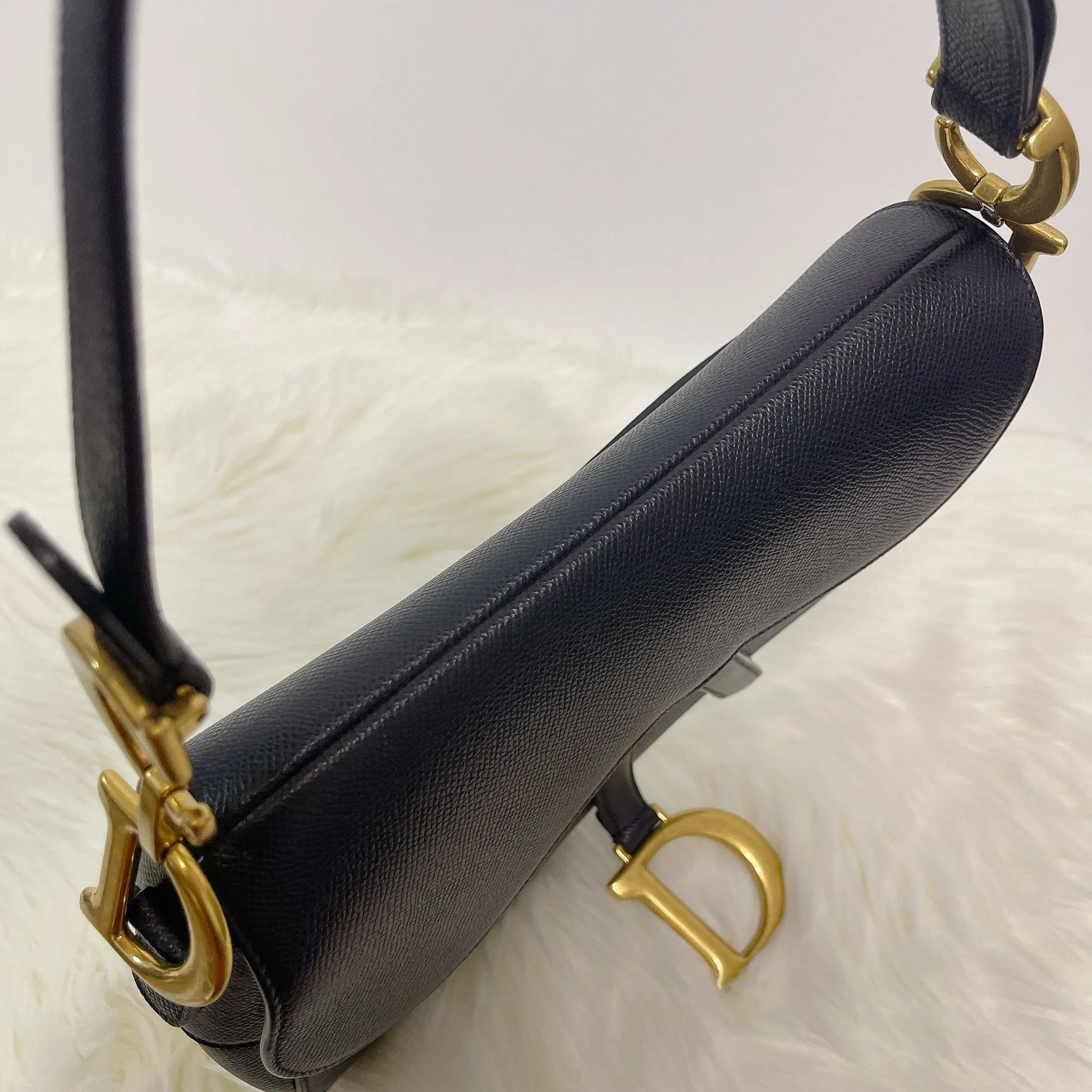 Christian Dior Saddle Bag Medium Black Grained Leather, Gold-tone Hardware