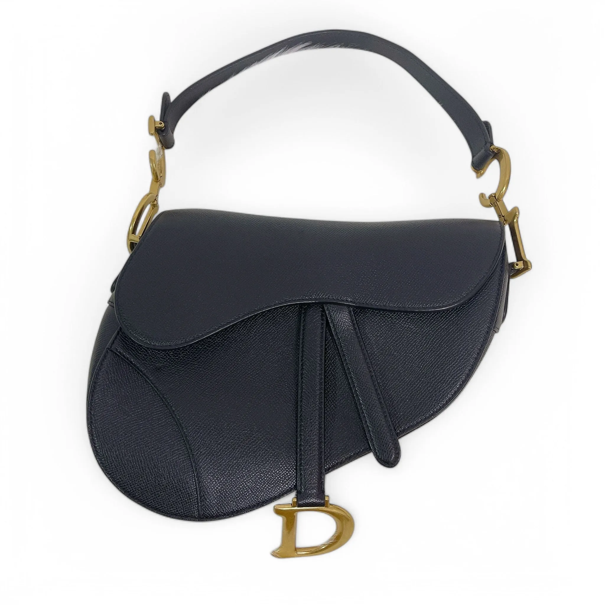 Christian Dior Saddle Bag Medium Black Grained Leather, Gold-tone Hardware