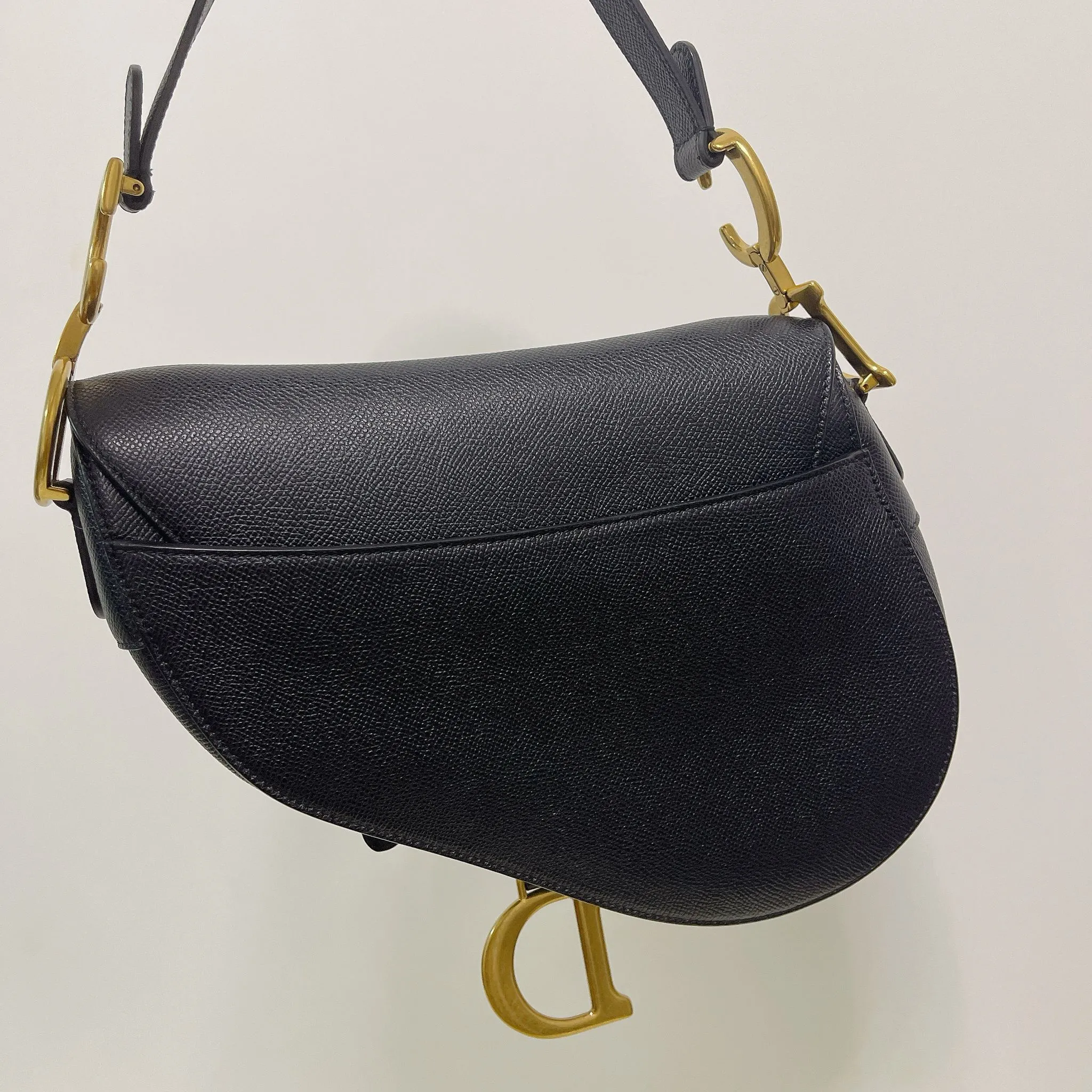 Christian Dior Saddle Bag Medium Black Grained Leather, Gold-tone Hardware
