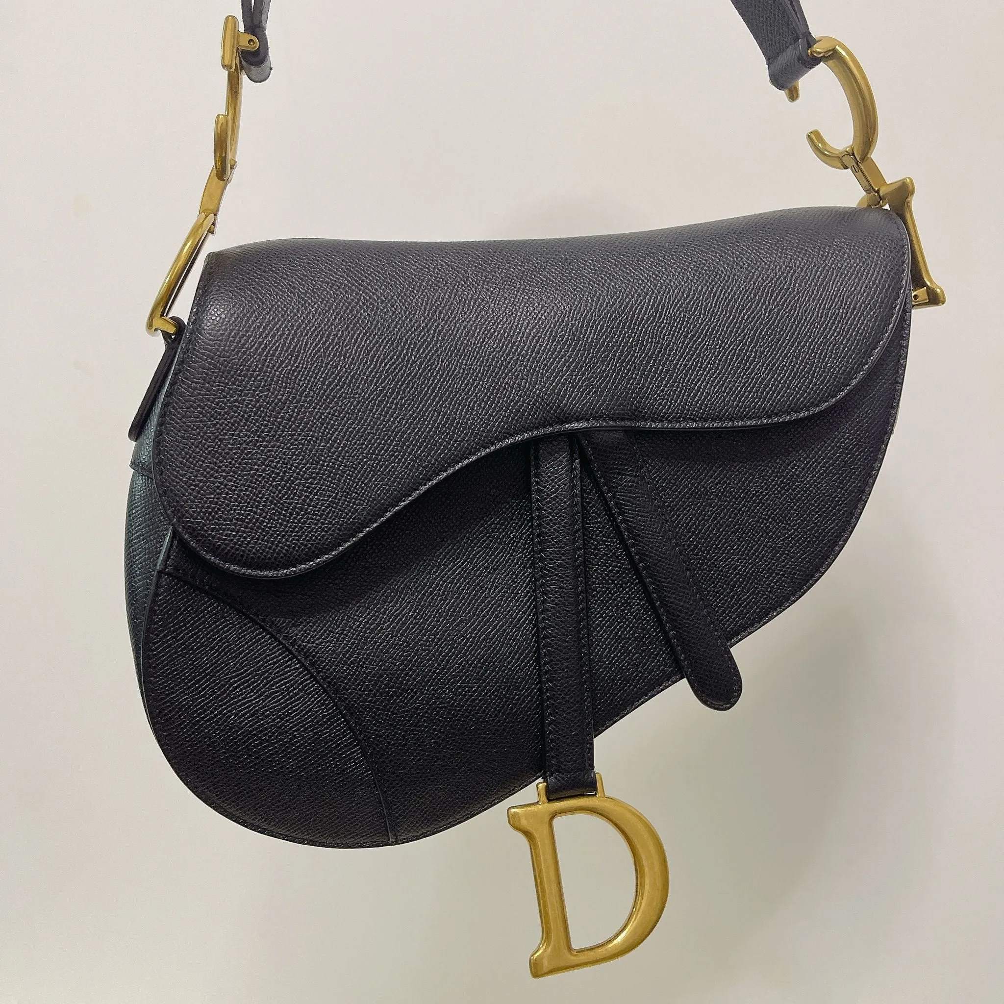Christian Dior Saddle Bag Medium Black Grained Leather, Gold-tone Hardware
