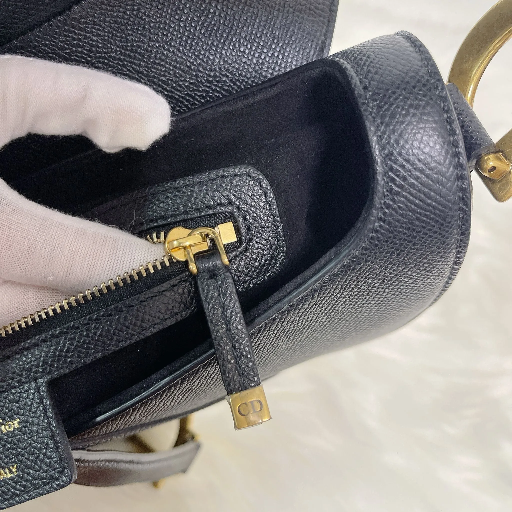 Christian Dior Saddle Bag Medium Black Grained Leather, Gold-tone Hardware