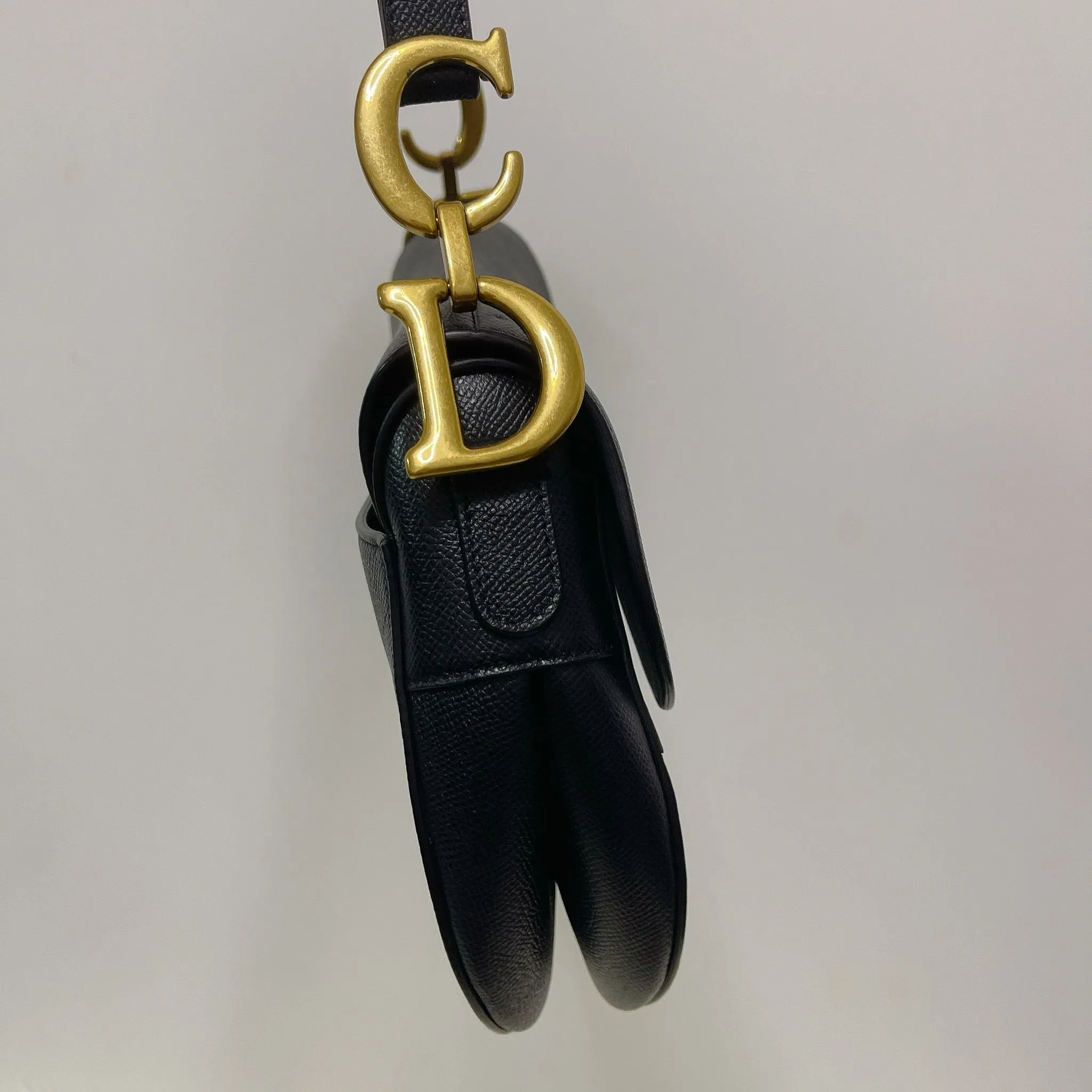 Christian Dior Saddle Bag Medium Black Grained Leather, Gold-tone Hardware