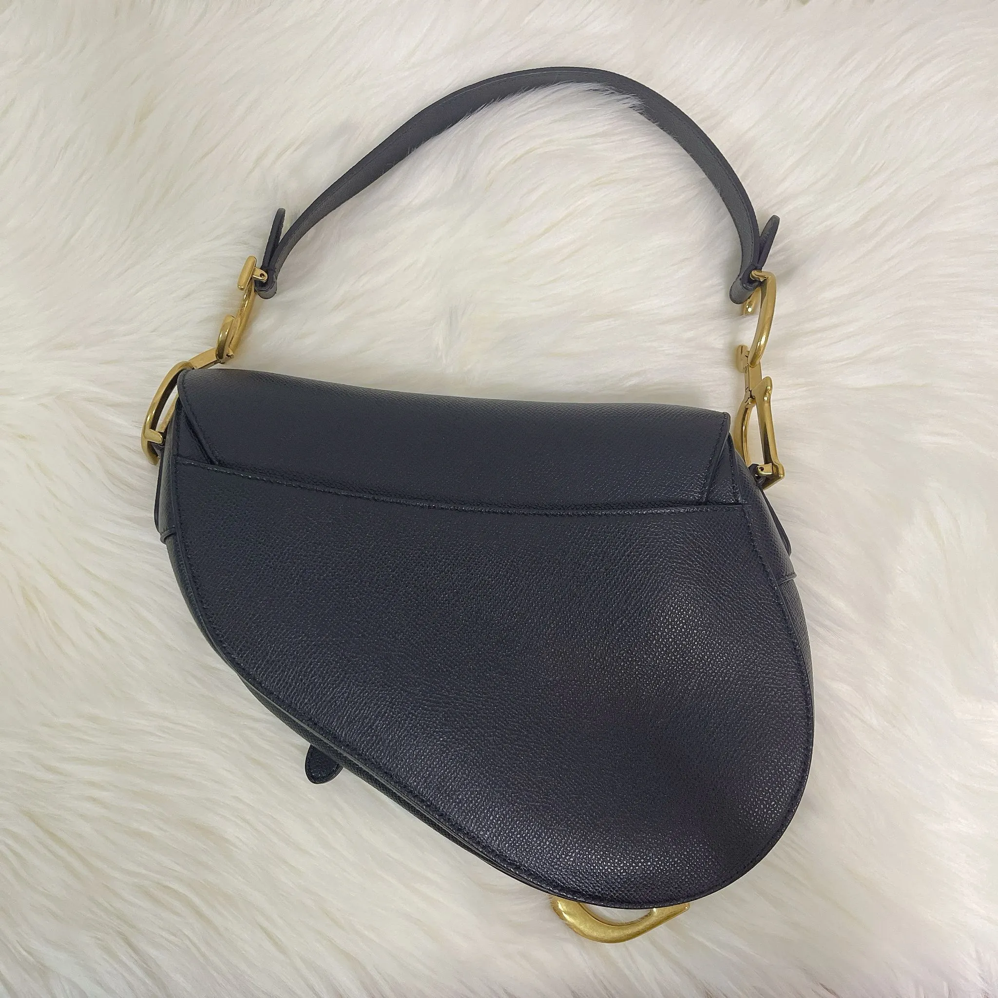 Christian Dior Saddle Bag Medium Black Grained Leather, Gold-tone Hardware