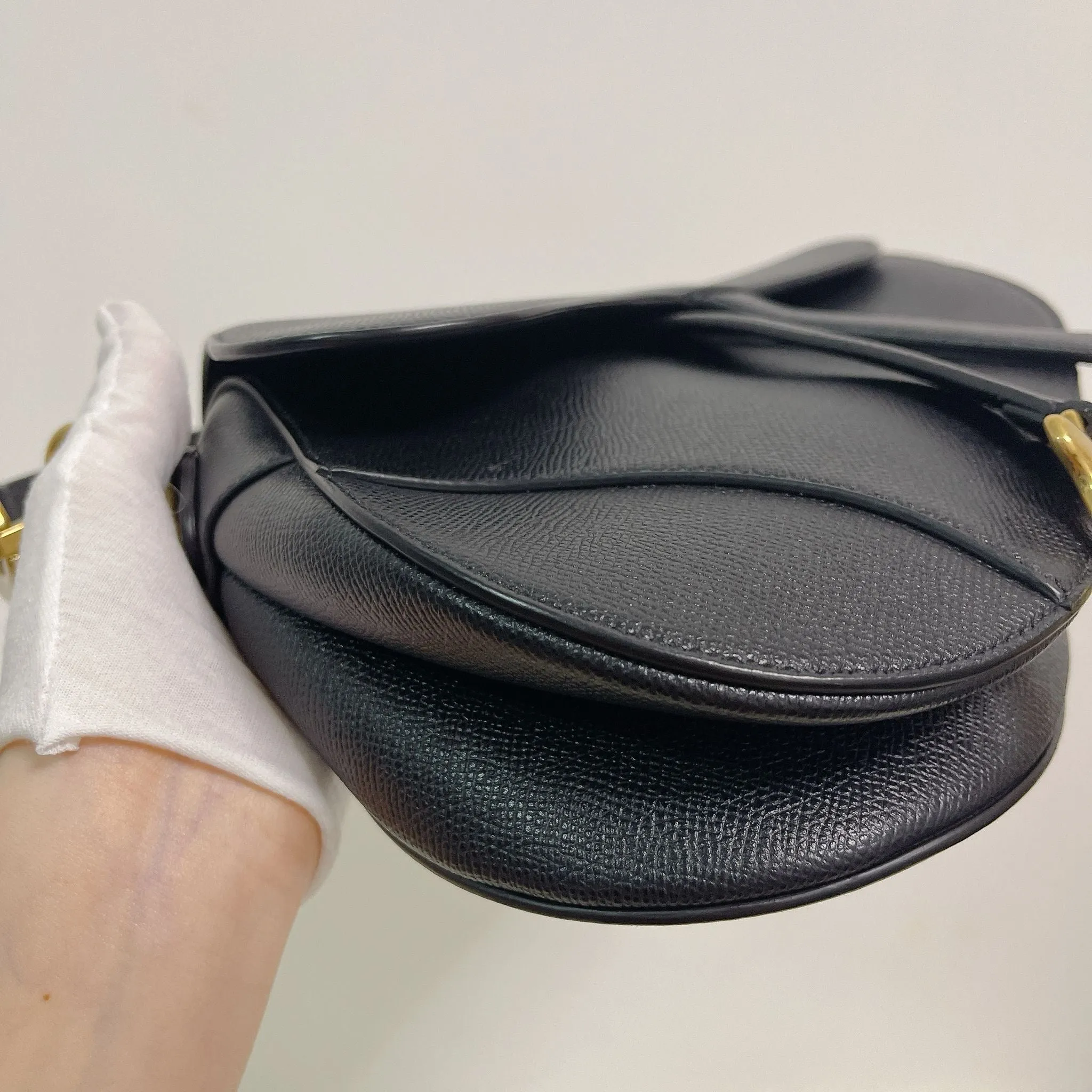 Christian Dior Saddle Bag Medium Black Grained Leather, Gold-tone Hardware