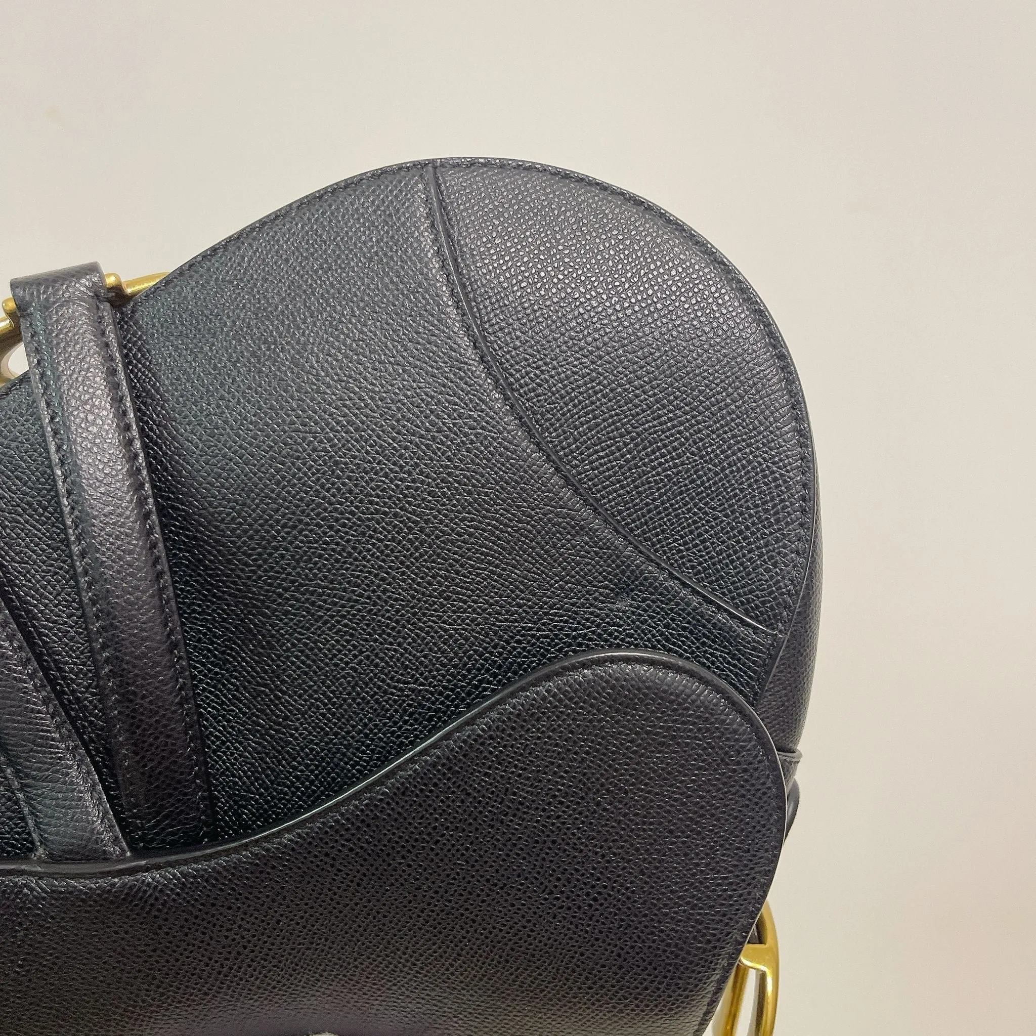 Christian Dior Saddle Bag Medium Black Grained Leather, Gold-tone Hardware