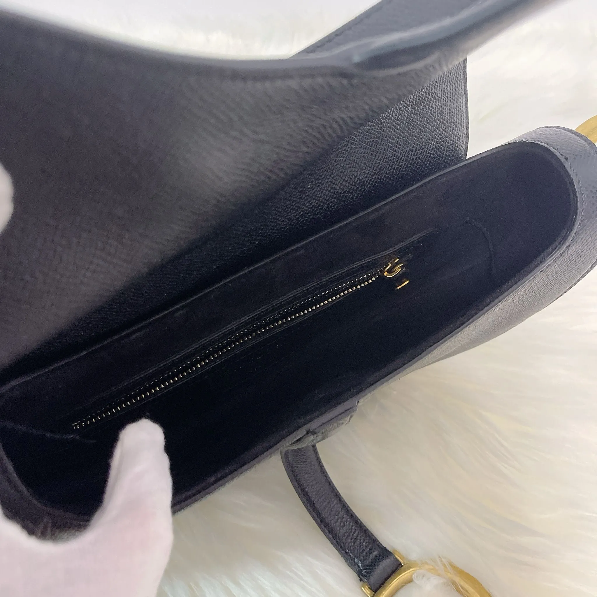 Christian Dior Saddle Bag Medium Black Grained Leather, Gold-tone Hardware