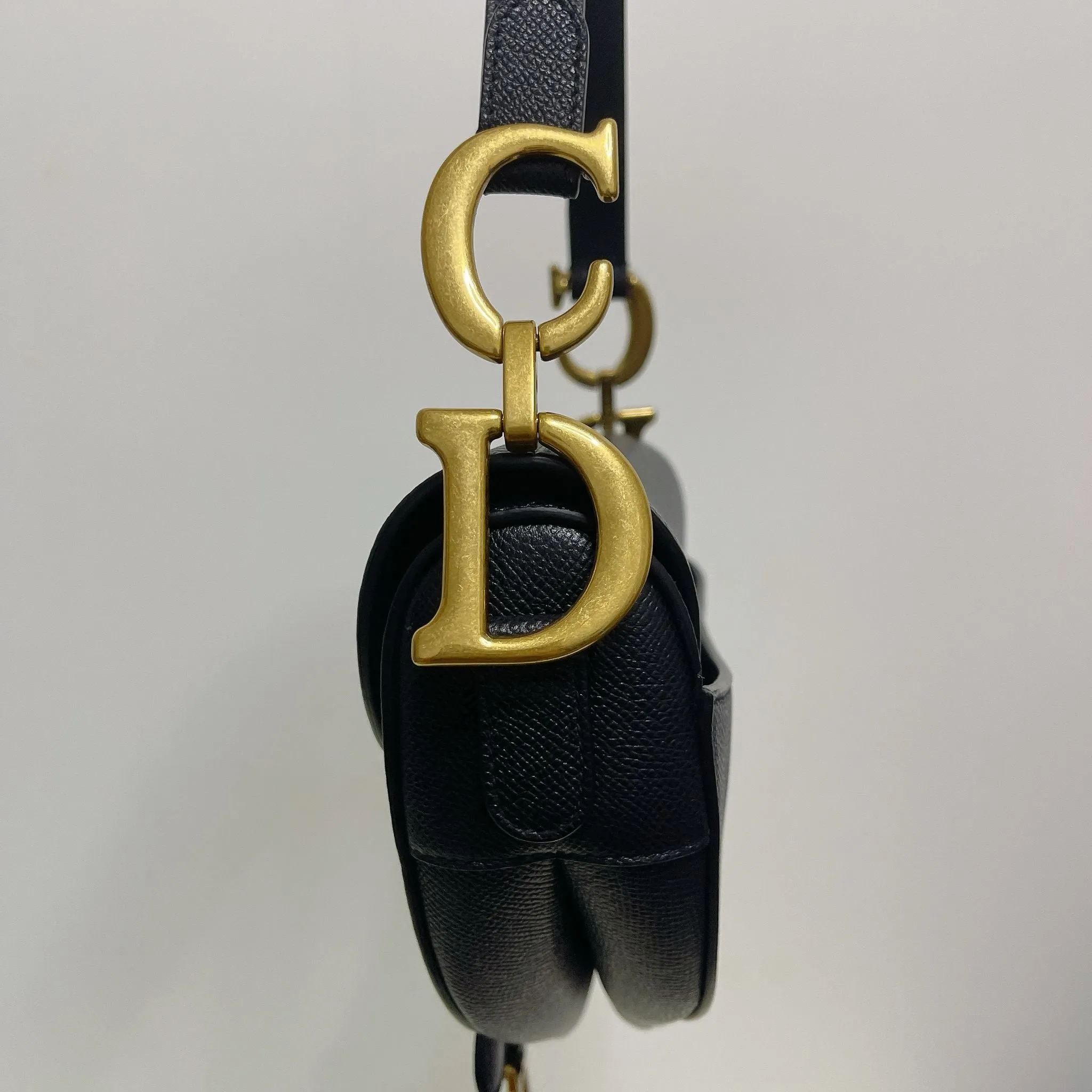 Christian Dior Saddle Bag Medium Black Grained Leather, Gold-tone Hardware