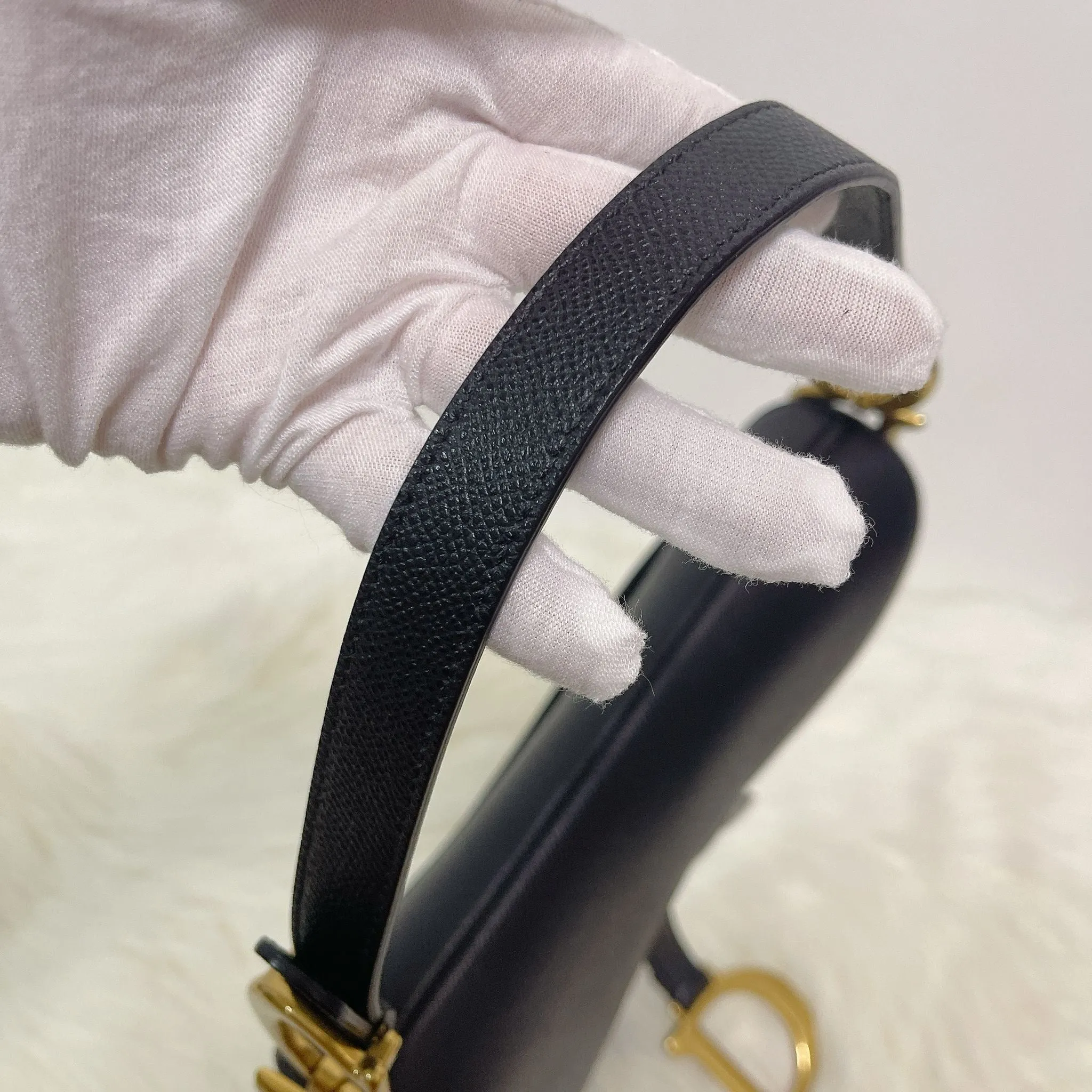 Christian Dior Saddle Bag Medium Black Grained Leather, Gold-tone Hardware