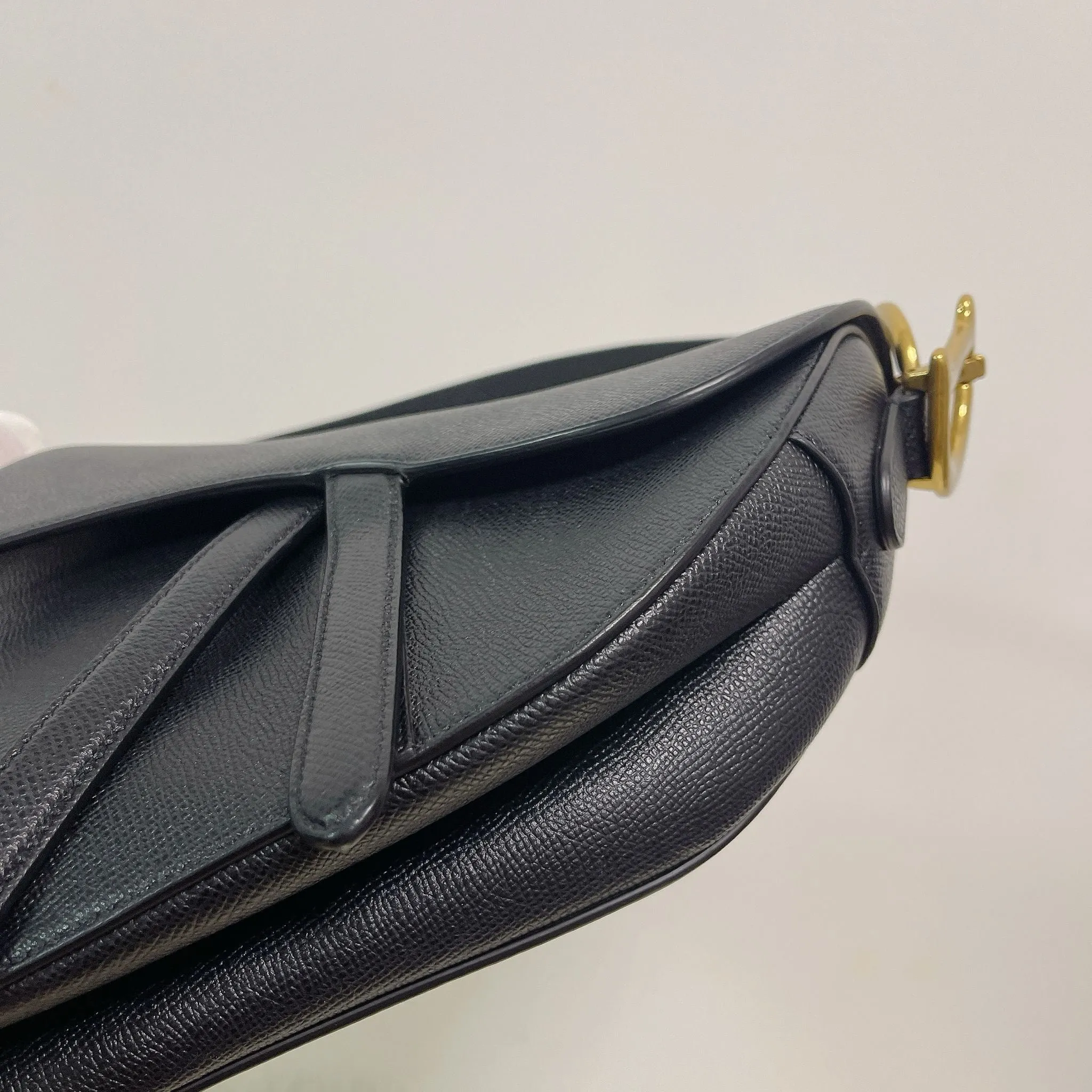 Christian Dior Saddle Bag Medium Black Grained Leather, Gold-tone Hardware