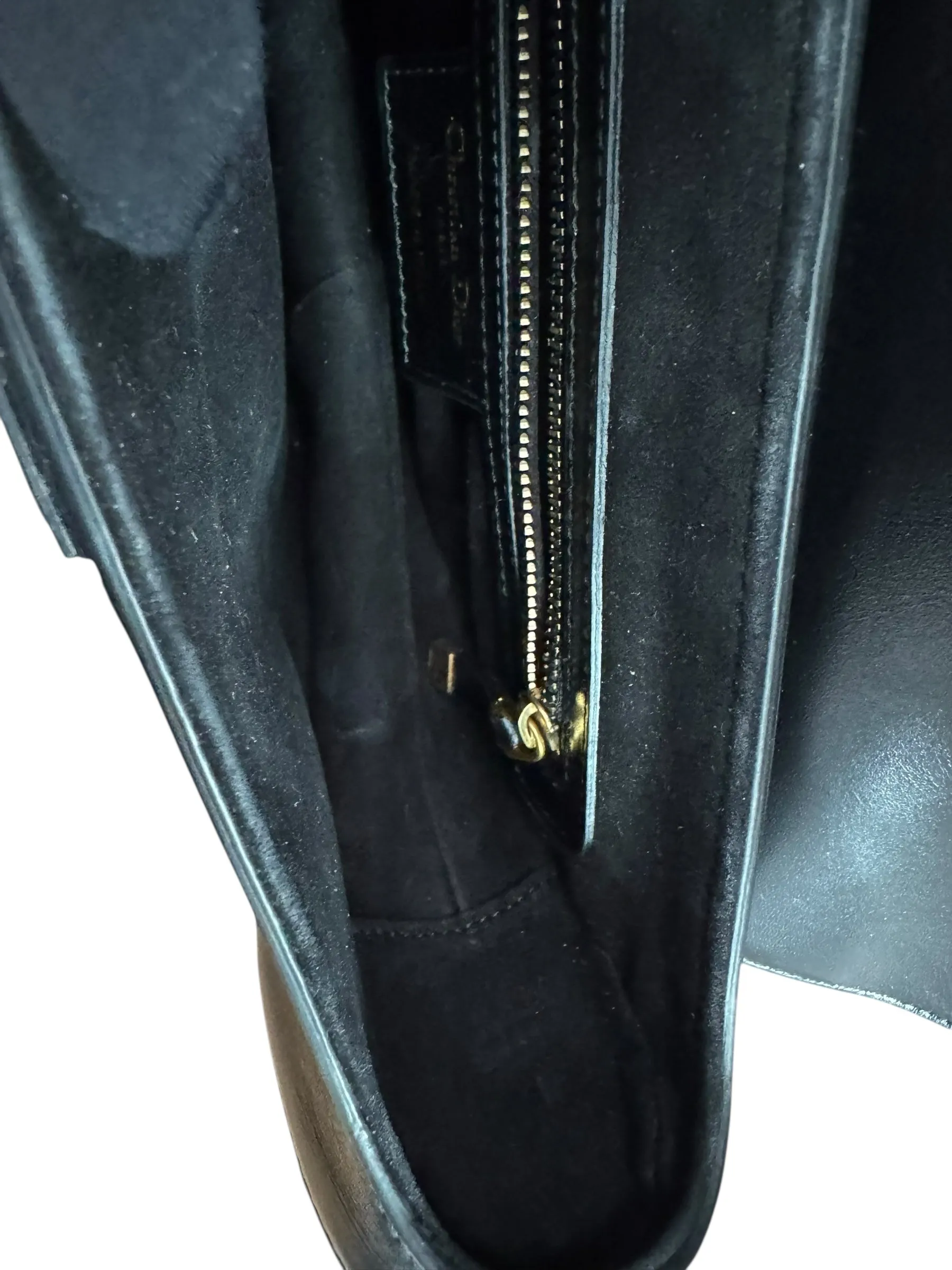 Christian Dior Saddle Bag Medium with Guitar Strap, Black Calf Leather Gold-tone Hardware