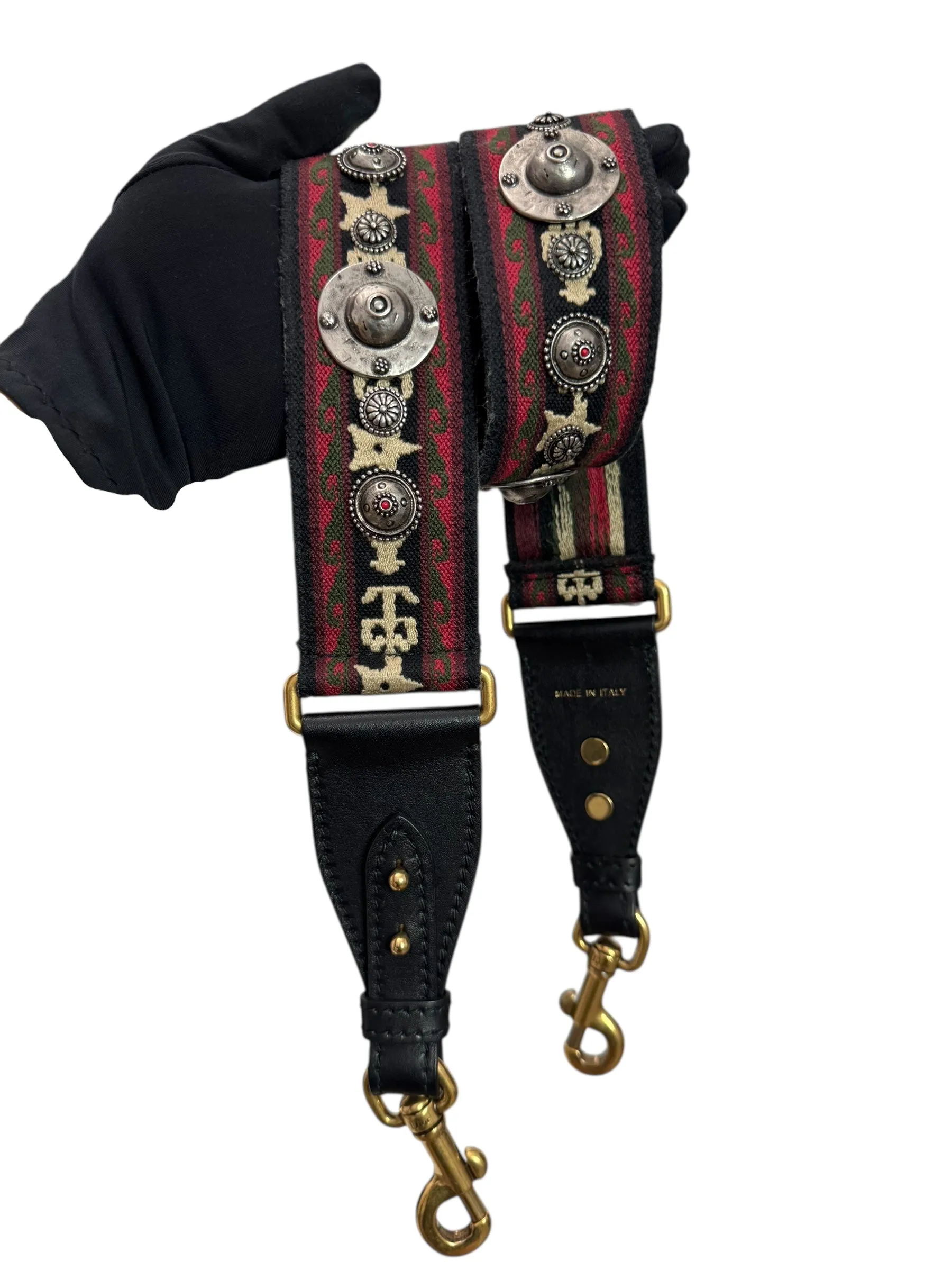 Christian Dior Saddle Bag Medium with Guitar Strap, Black Calf Leather Gold-tone Hardware