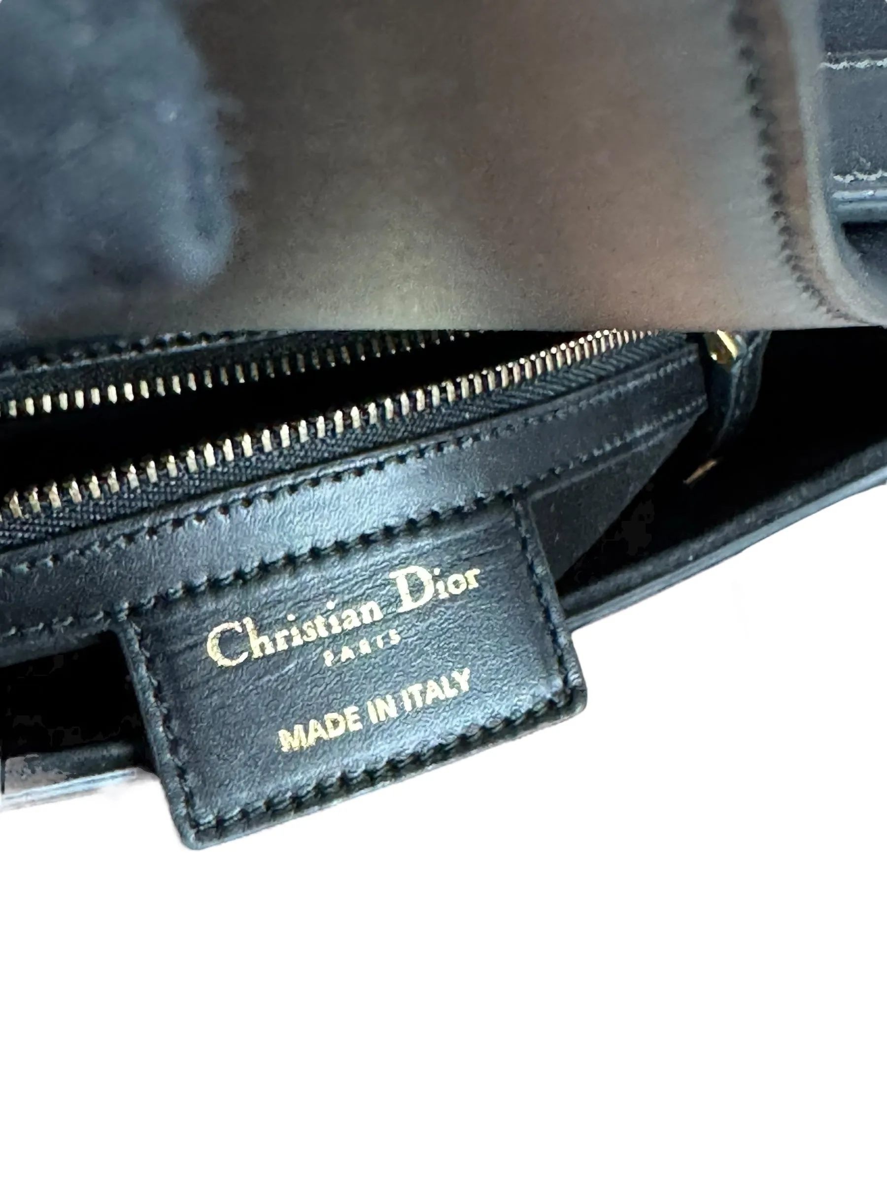 Christian Dior Saddle Bag Medium with Guitar Strap, Black Calf Leather Gold-tone Hardware