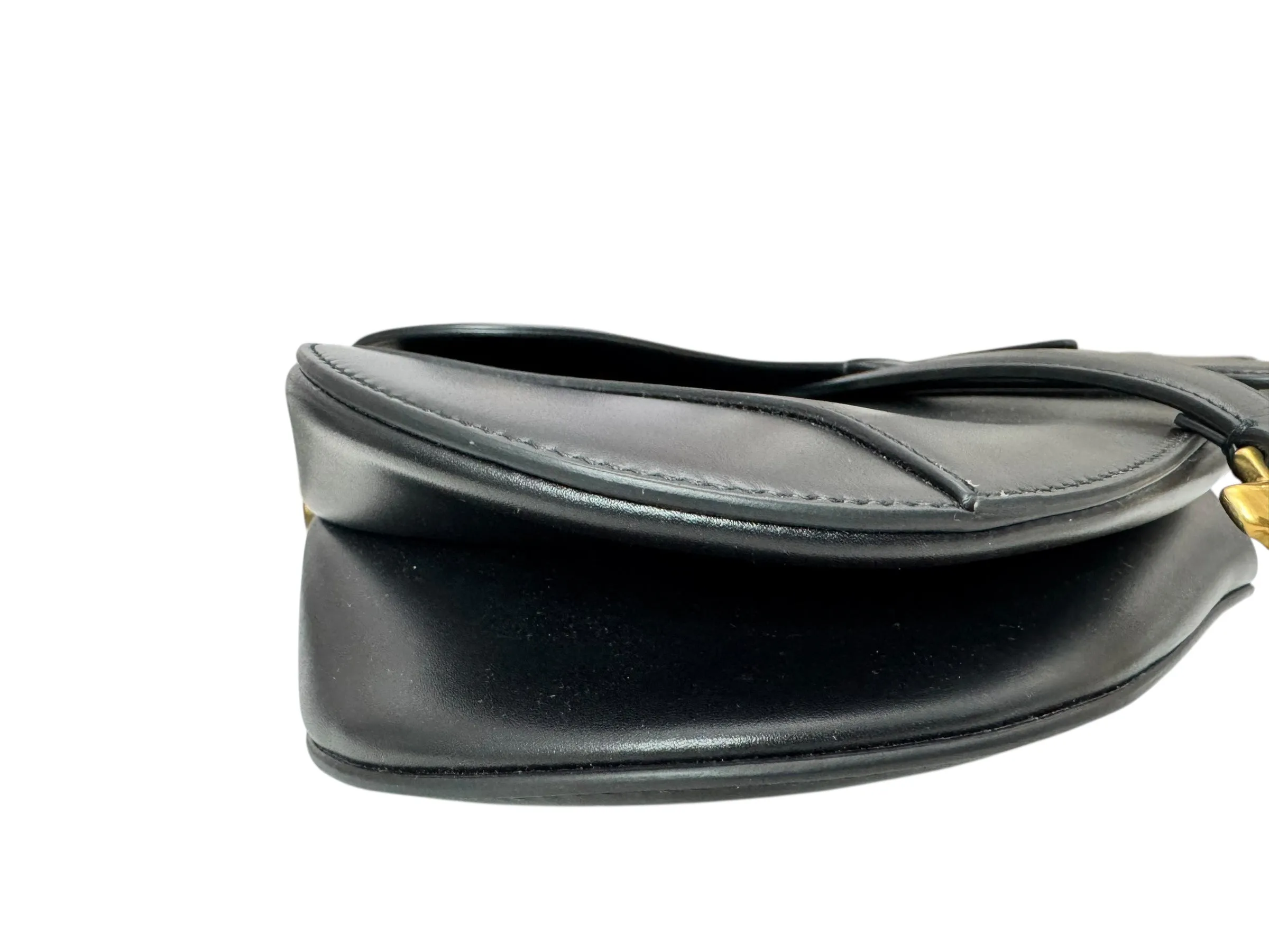Christian Dior Saddle Bag Medium with Guitar Strap, Black Calf Leather Gold-tone Hardware