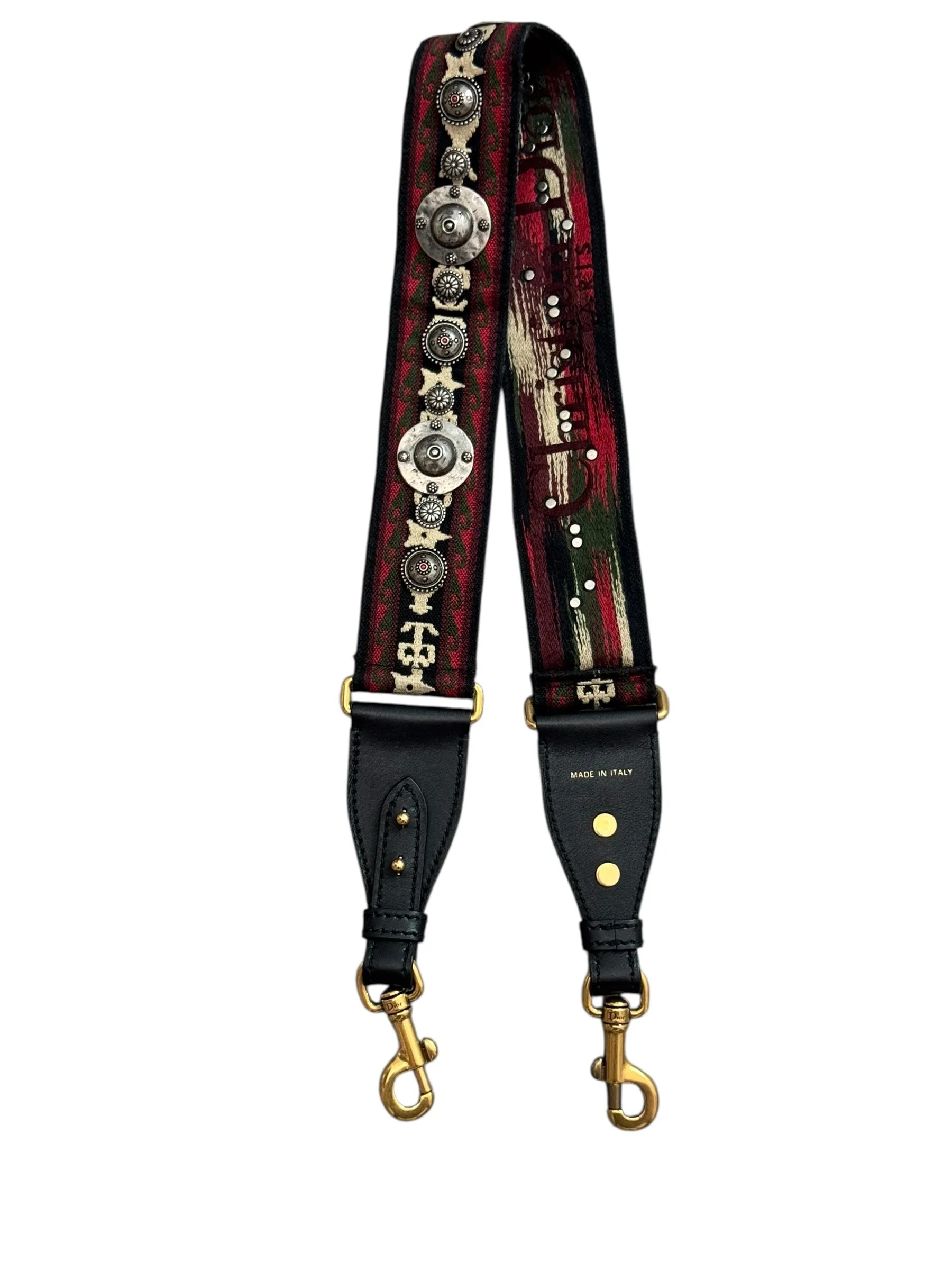 Christian Dior Saddle Bag Medium with Guitar Strap, Black Calf Leather Gold-tone Hardware