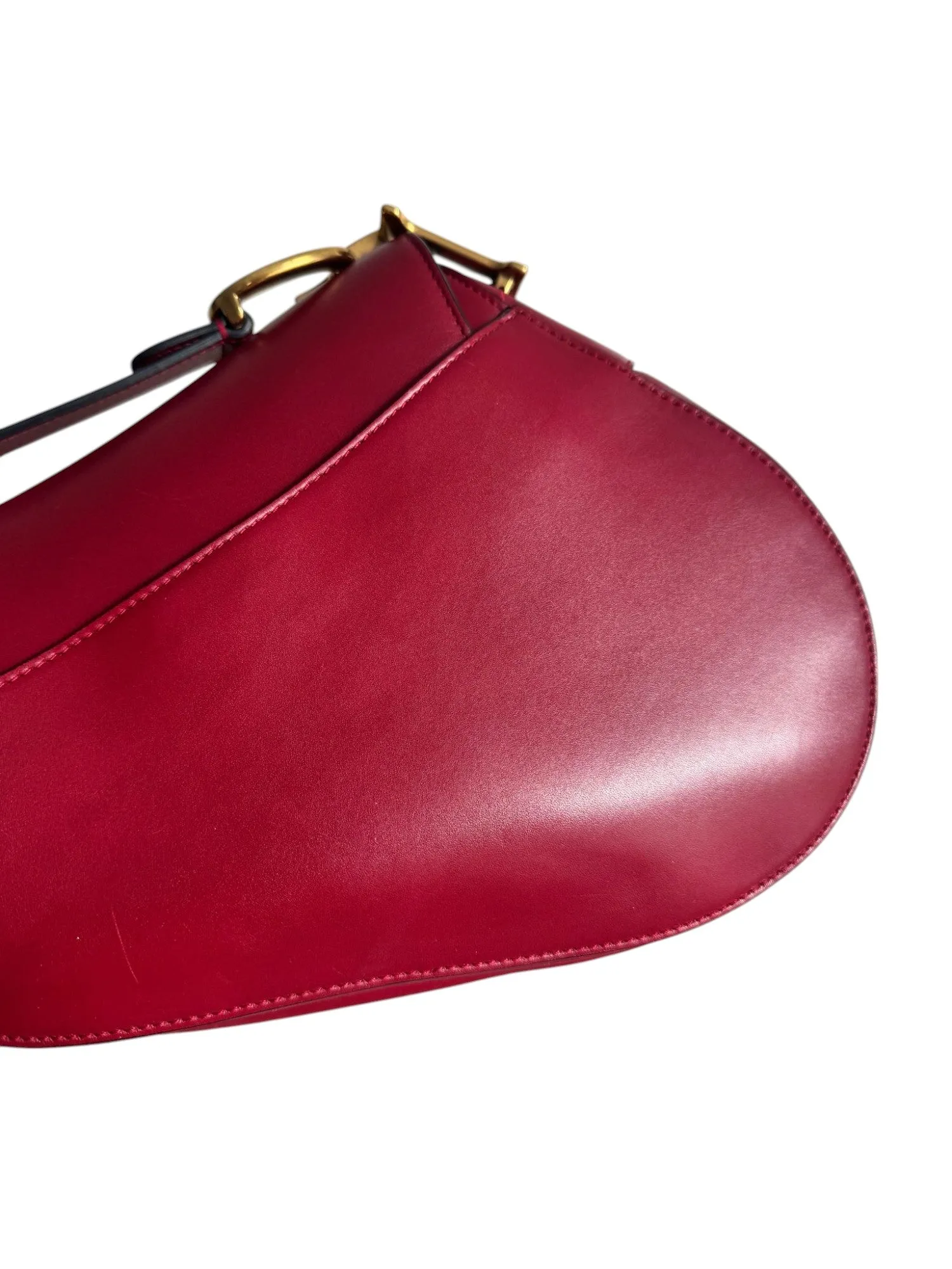 Christian Dior Saddle Bag Medium with Guitar Strap, Deep Red Calfskin, Gold-tone Hardware