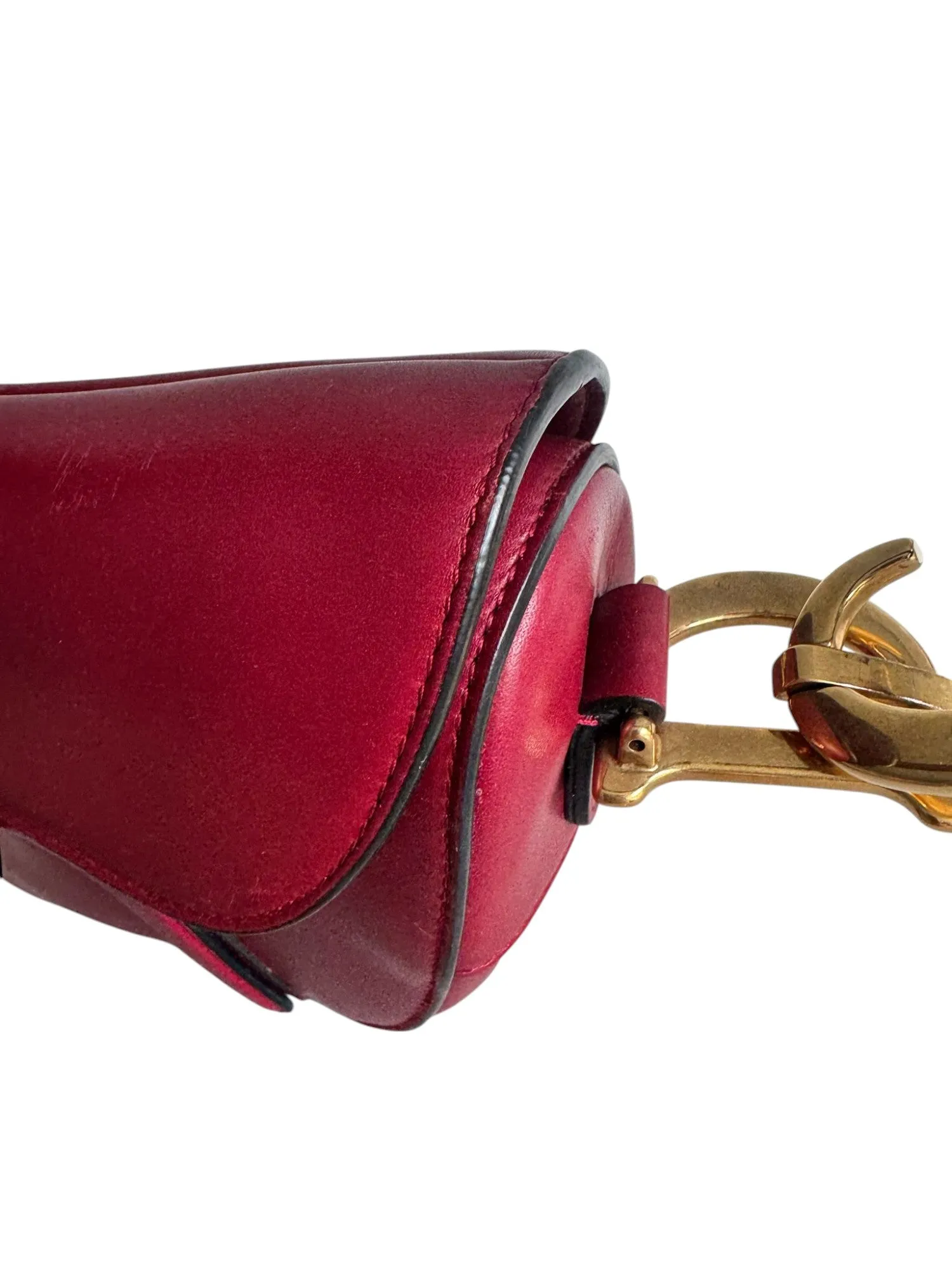 Christian Dior Saddle Bag Medium with Guitar Strap, Deep Red Calfskin, Gold-tone Hardware