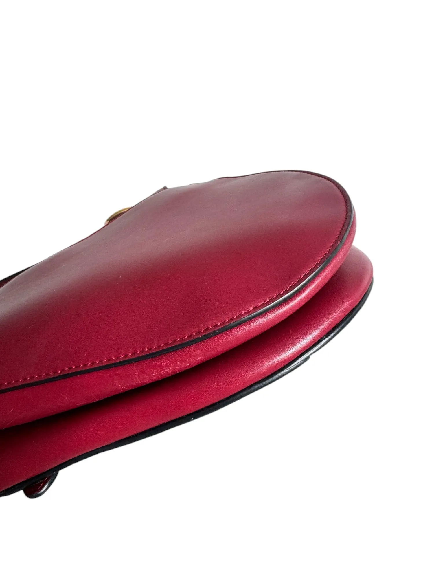 Christian Dior Saddle Bag Medium with Guitar Strap, Deep Red Calfskin, Gold-tone Hardware