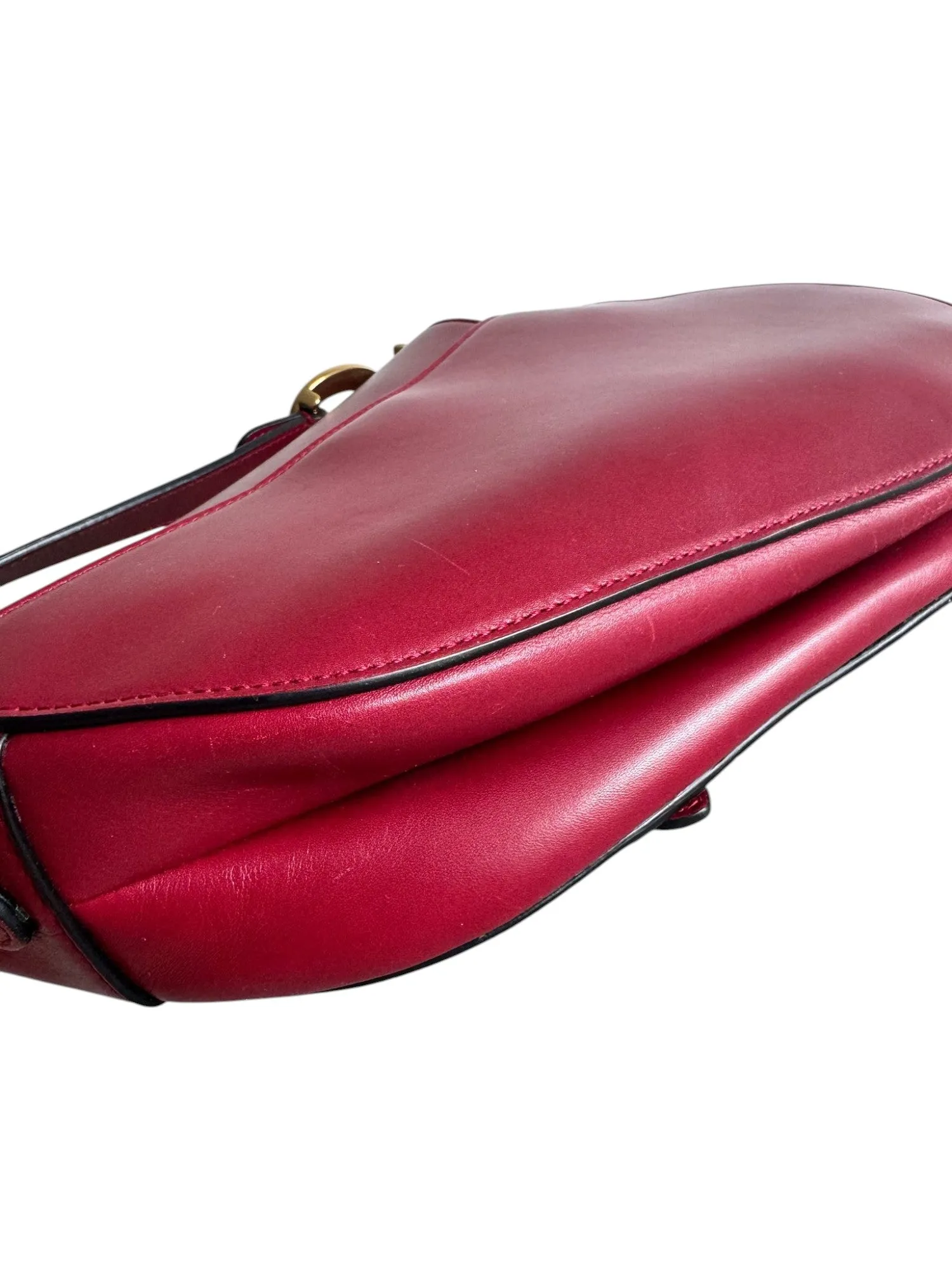 Christian Dior Saddle Bag Medium with Guitar Strap, Deep Red Calfskin, Gold-tone Hardware