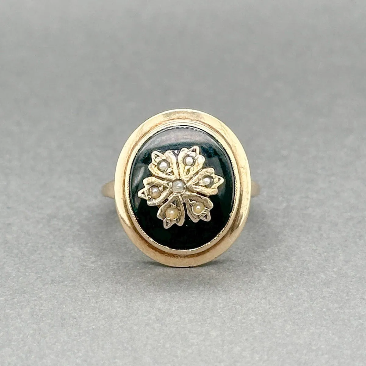 Estate 10K Y Gold Victorian 2.53ct Onyx & FWP Signet Ring