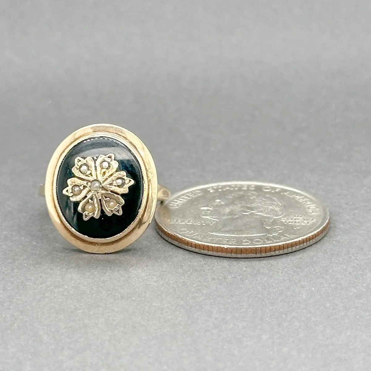 Estate 10K Y Gold Victorian 2.53ct Onyx & FWP Signet Ring