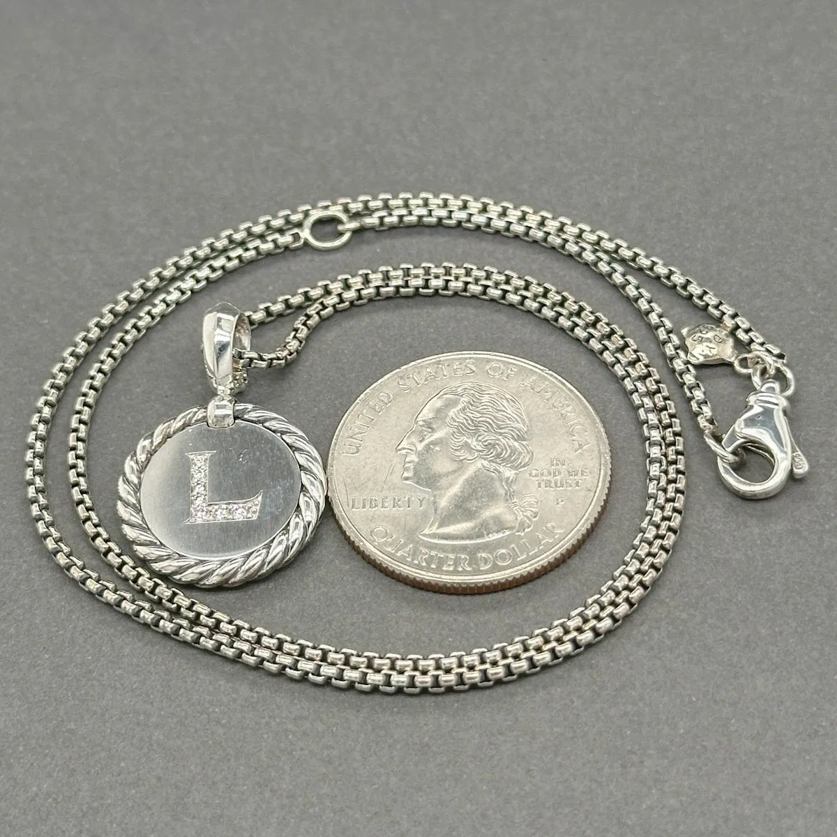Estate David Yurman SS 0.06ctw G-H/SI1-2 Diamond L Initial Pendant & Chain