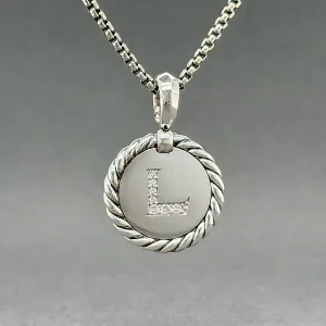 Estate David Yurman SS 0.06ctw G-H/SI1-2 Diamond L Initial Pendant & Chain