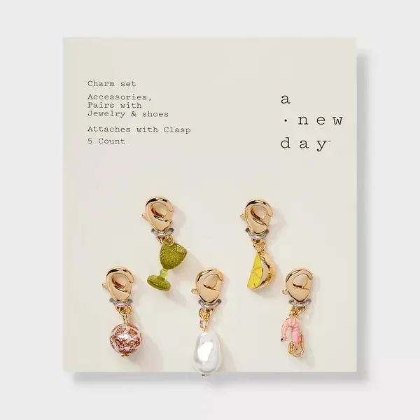 Glass Lemon Pearl Charm Set 5pc - A New Day Gold/Orange/Green