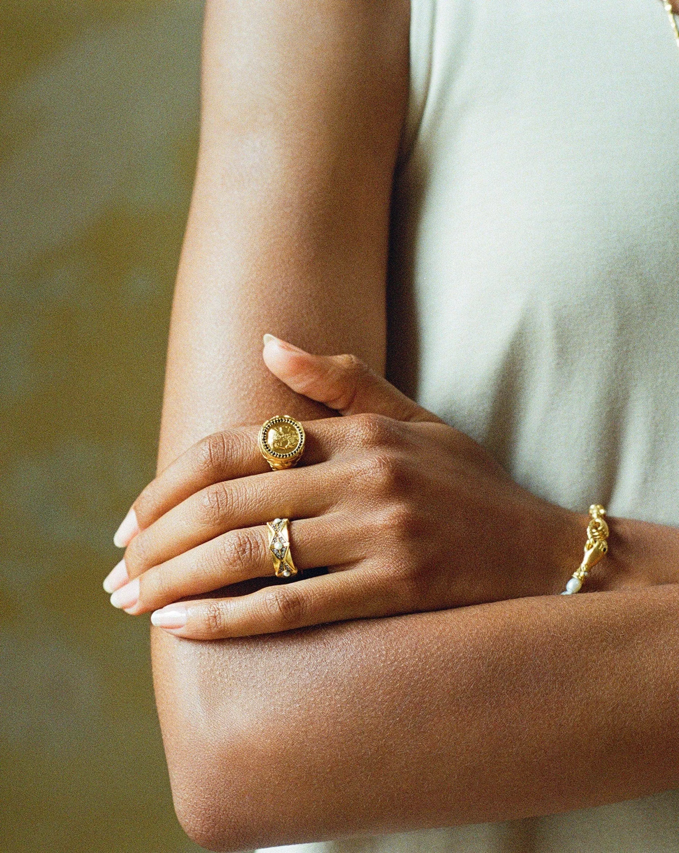 Harris Reed Janus Locket Signet Ring | 18k Gold Plated/Black Cubic Zirconia