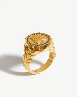 Harris Reed Janus Locket Signet Ring | 18k Gold Plated/Black Cubic Zirconia