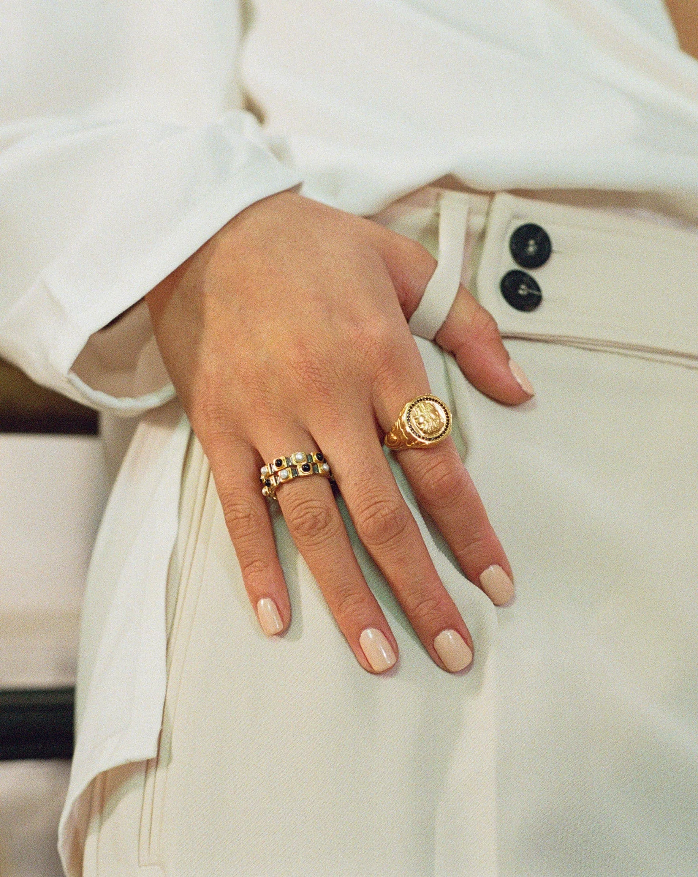 Harris Reed Janus Locket Signet Ring | 18k Gold Plated/Black Cubic Zirconia