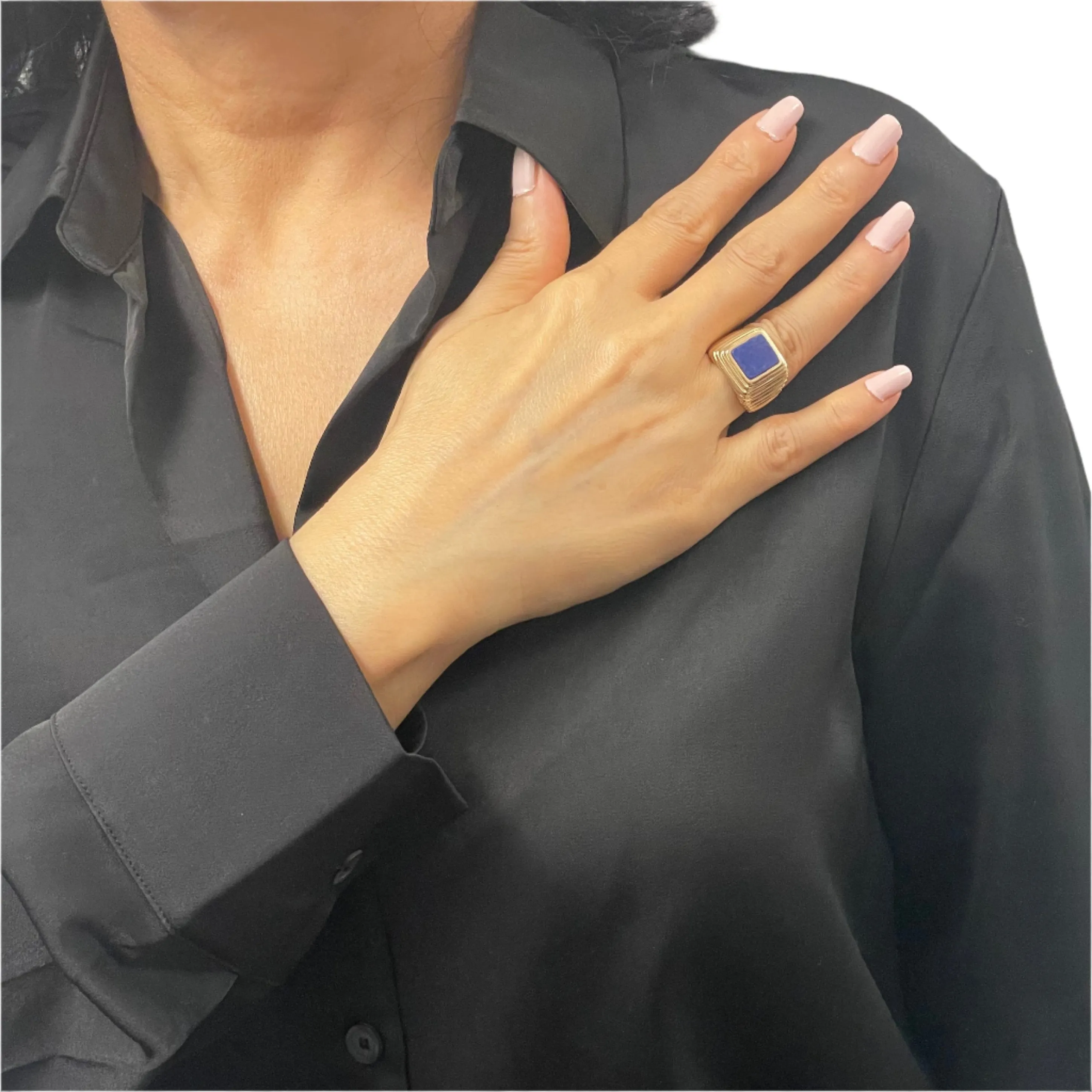 Lapis Lazuli pyramidal 14K yellow gold signet ring