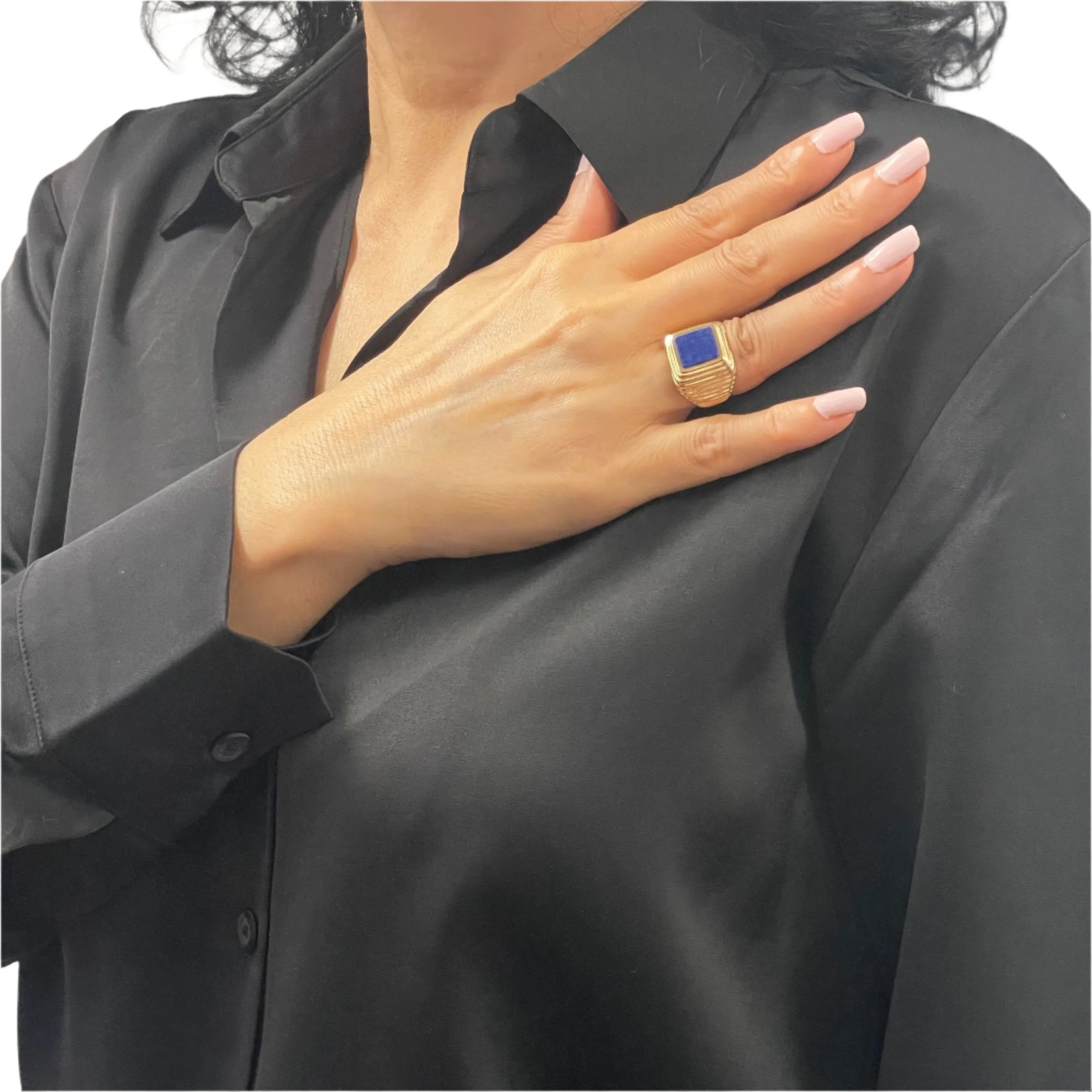 Lapis Lazuli pyramidal 14K yellow gold signet ring