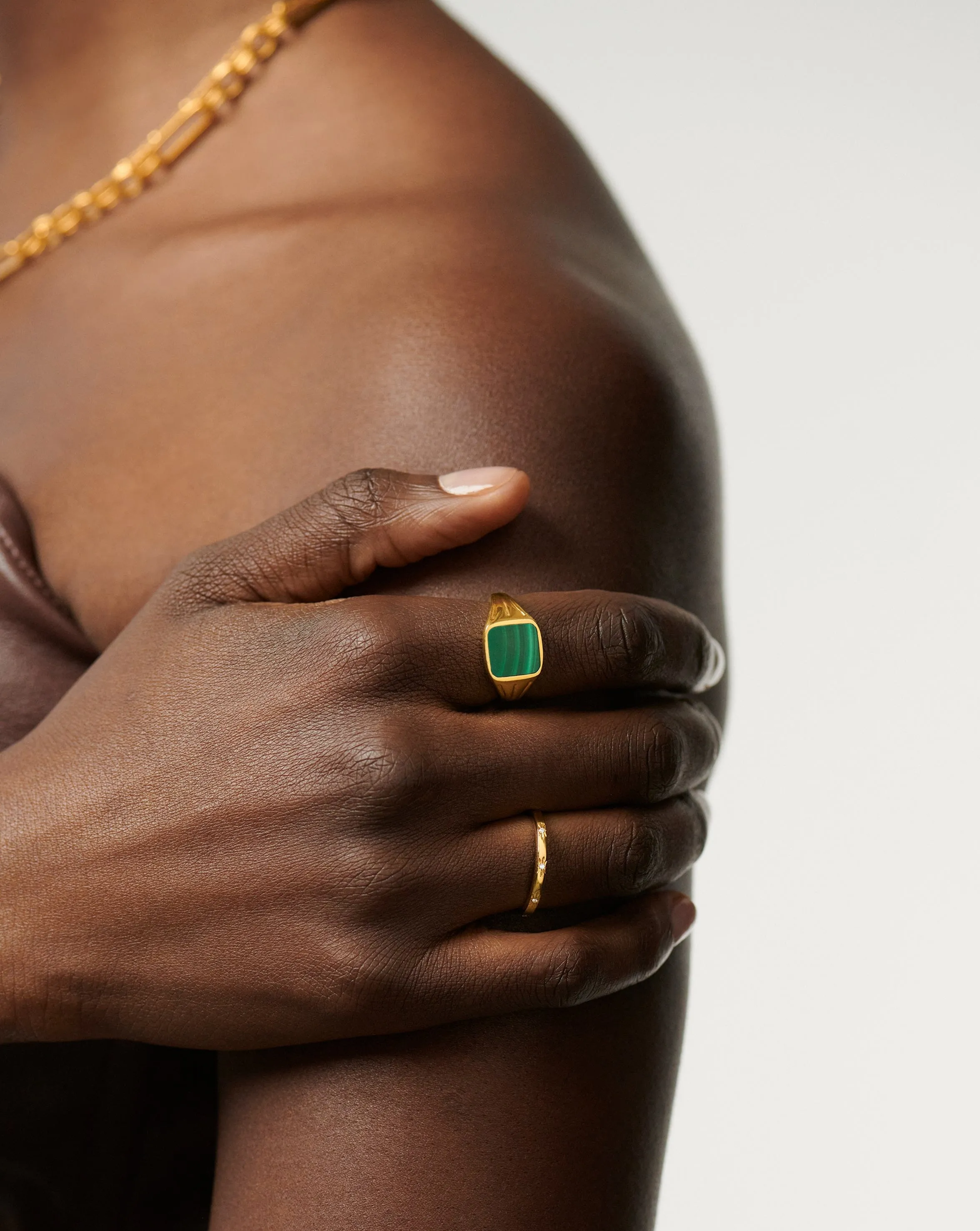 Lucy Williams Square Signet Ring | 18k Gold Vermeil/Malachite