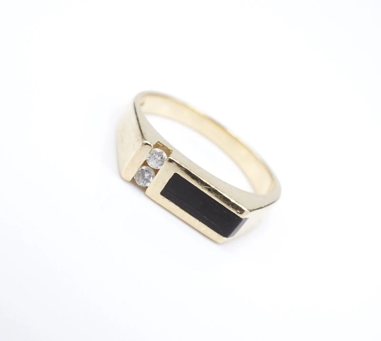 Signet Ring 14K Yellow Gold Diamond Vintage Inlay Onyx Size 6 Designer RG4205