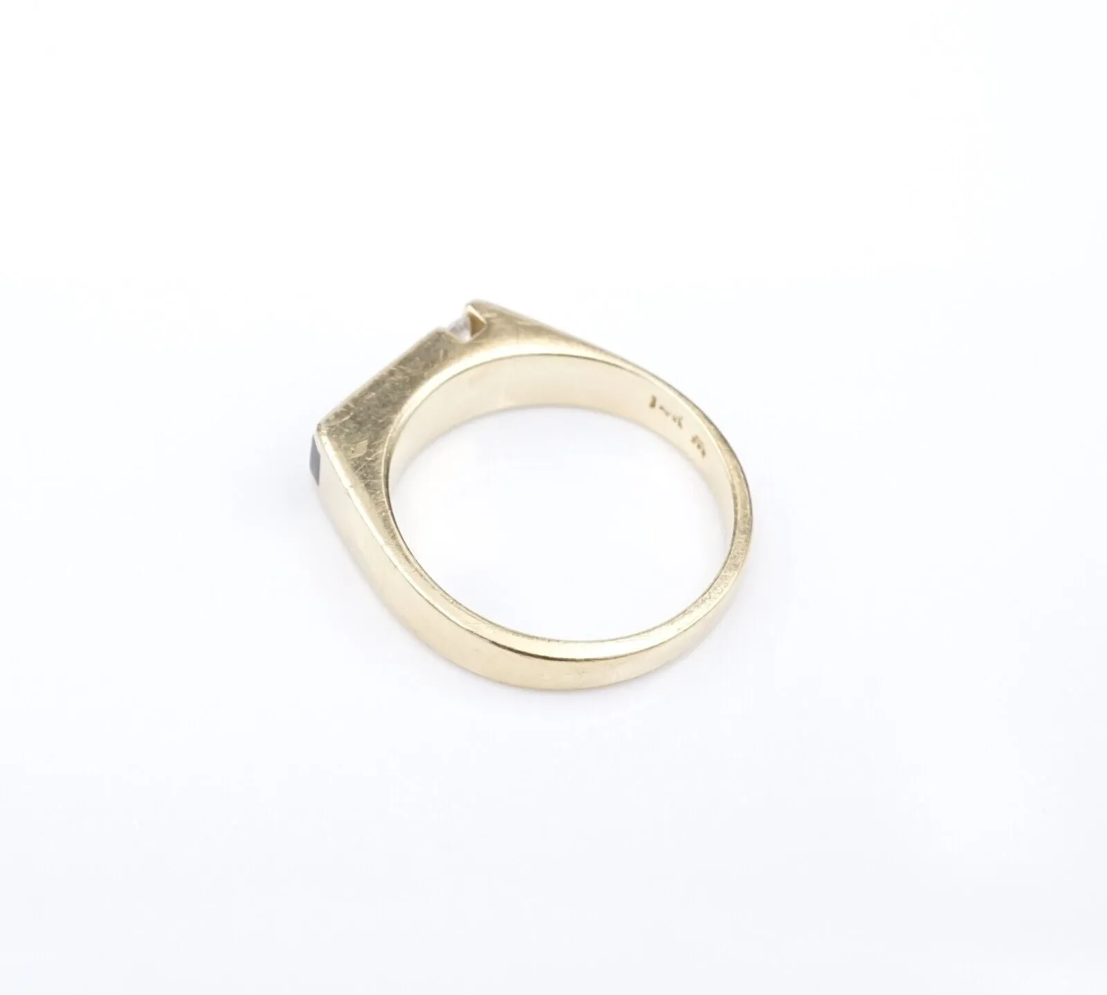 Signet Ring 14K Yellow Gold Diamond Vintage Inlay Onyx Size 6 Designer RG4205