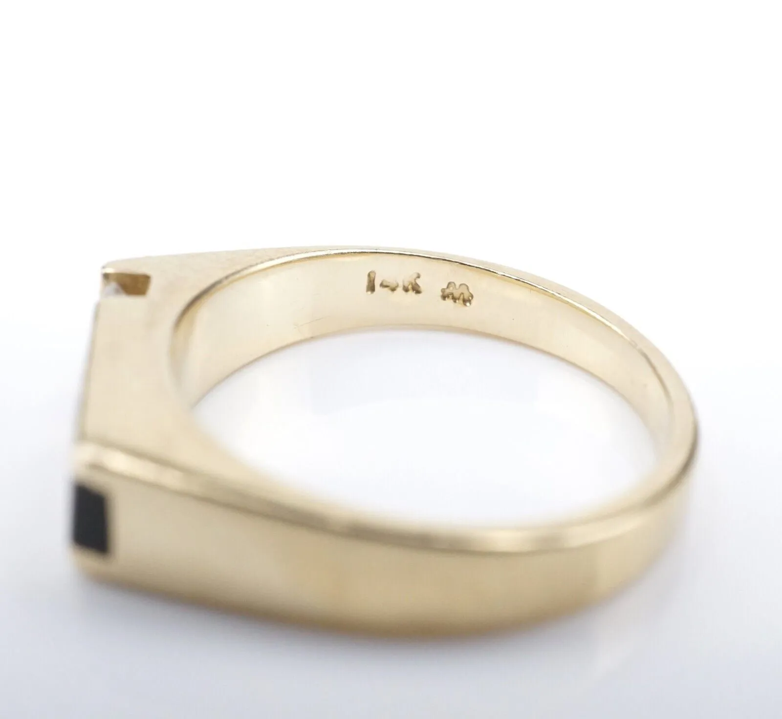 Signet Ring 14K Yellow Gold Diamond Vintage Inlay Onyx Size 6 Designer RG4205