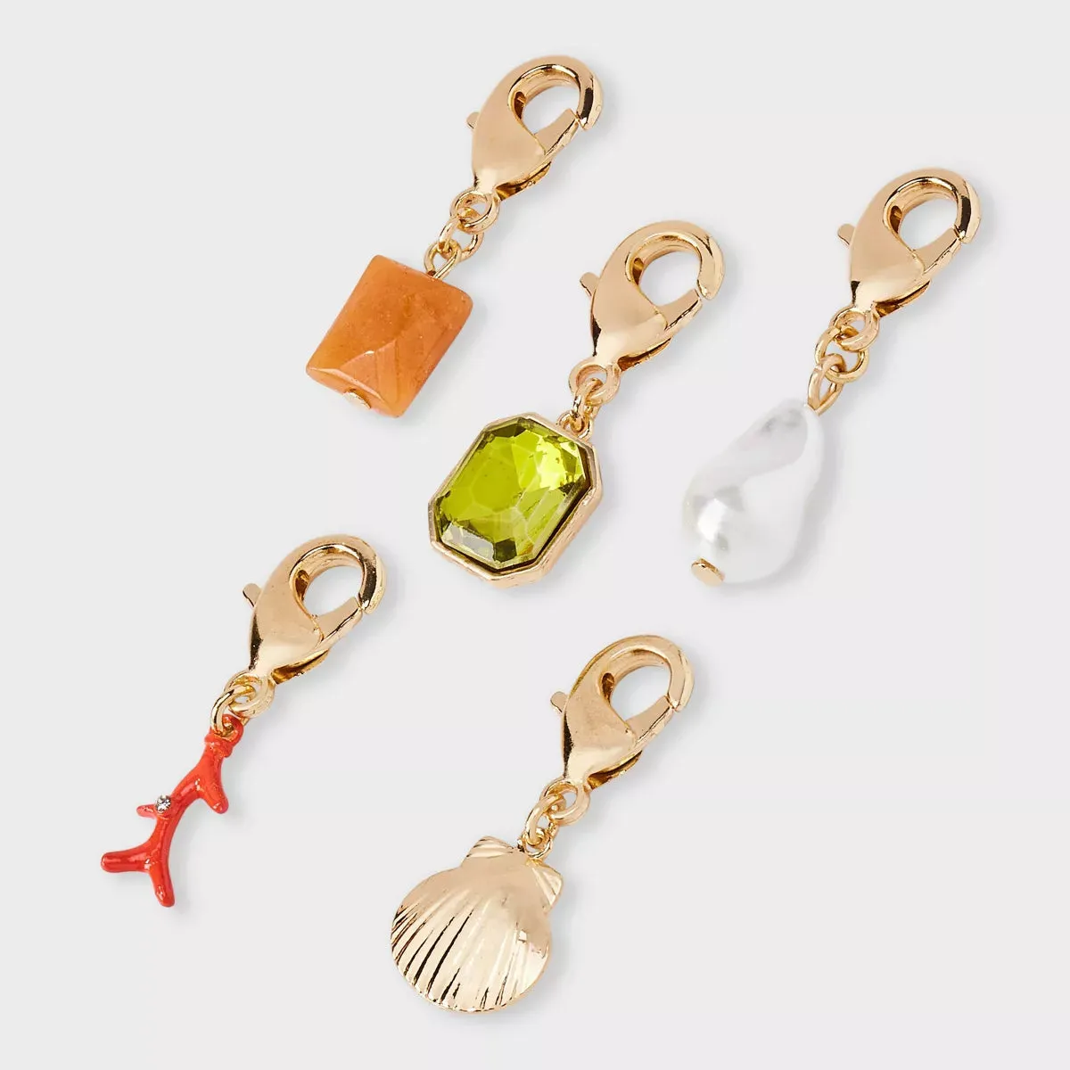 Stone Coral Shell Charm Set 5pc - A New Day Gold/Pink/White