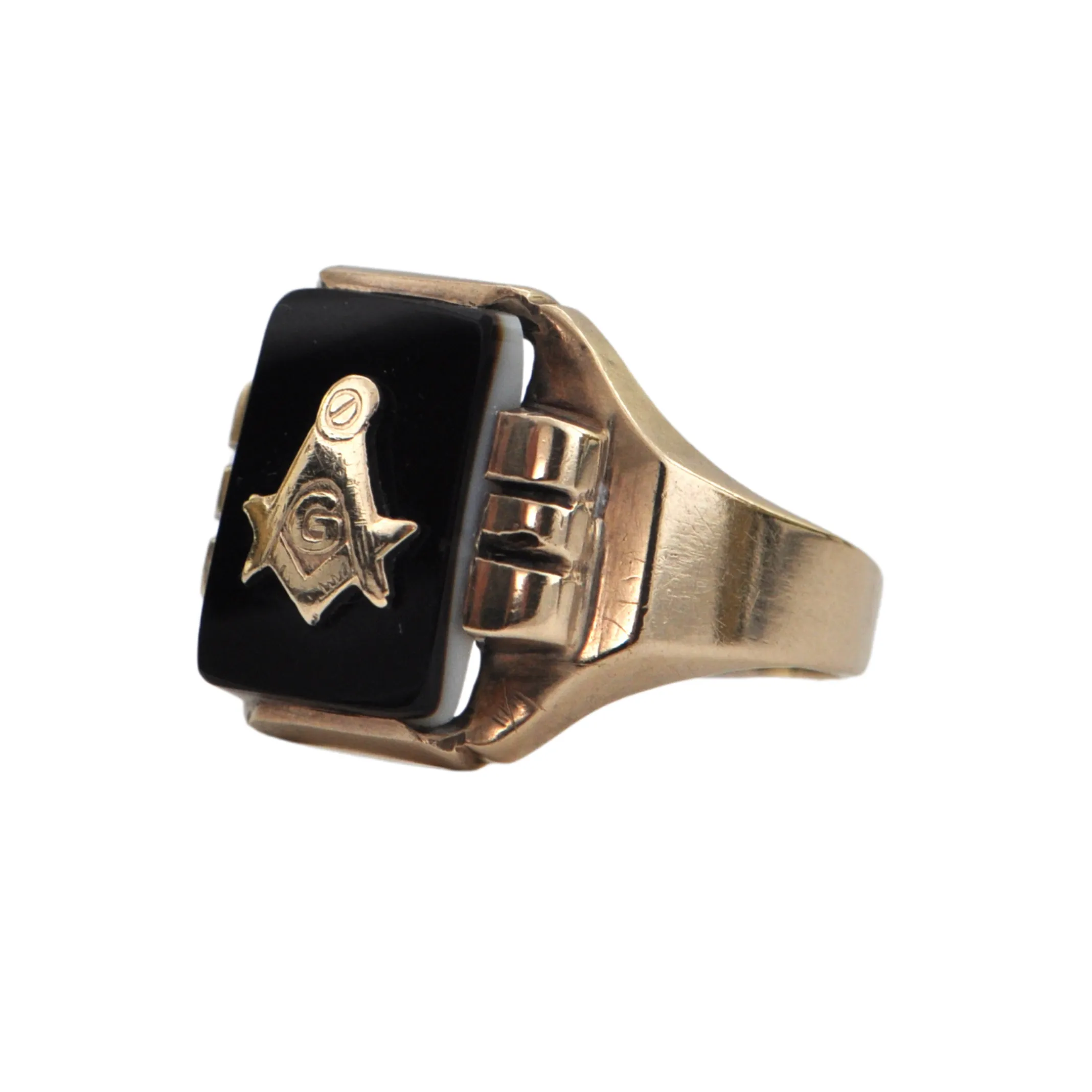 Vintage Masonic 14K Yellow Gold Onyx Signet Ring