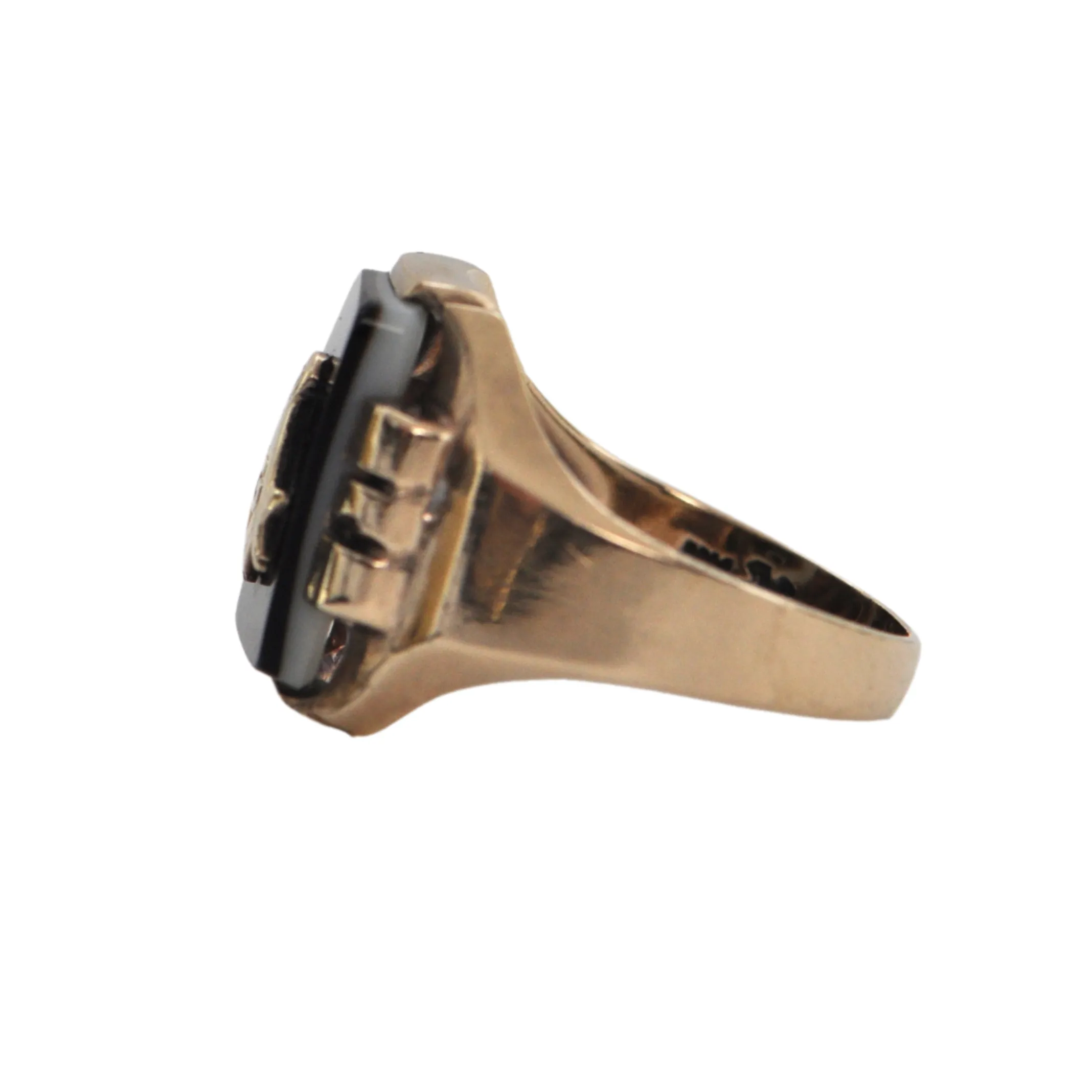 Vintage Masonic 14K Yellow Gold Onyx Signet Ring